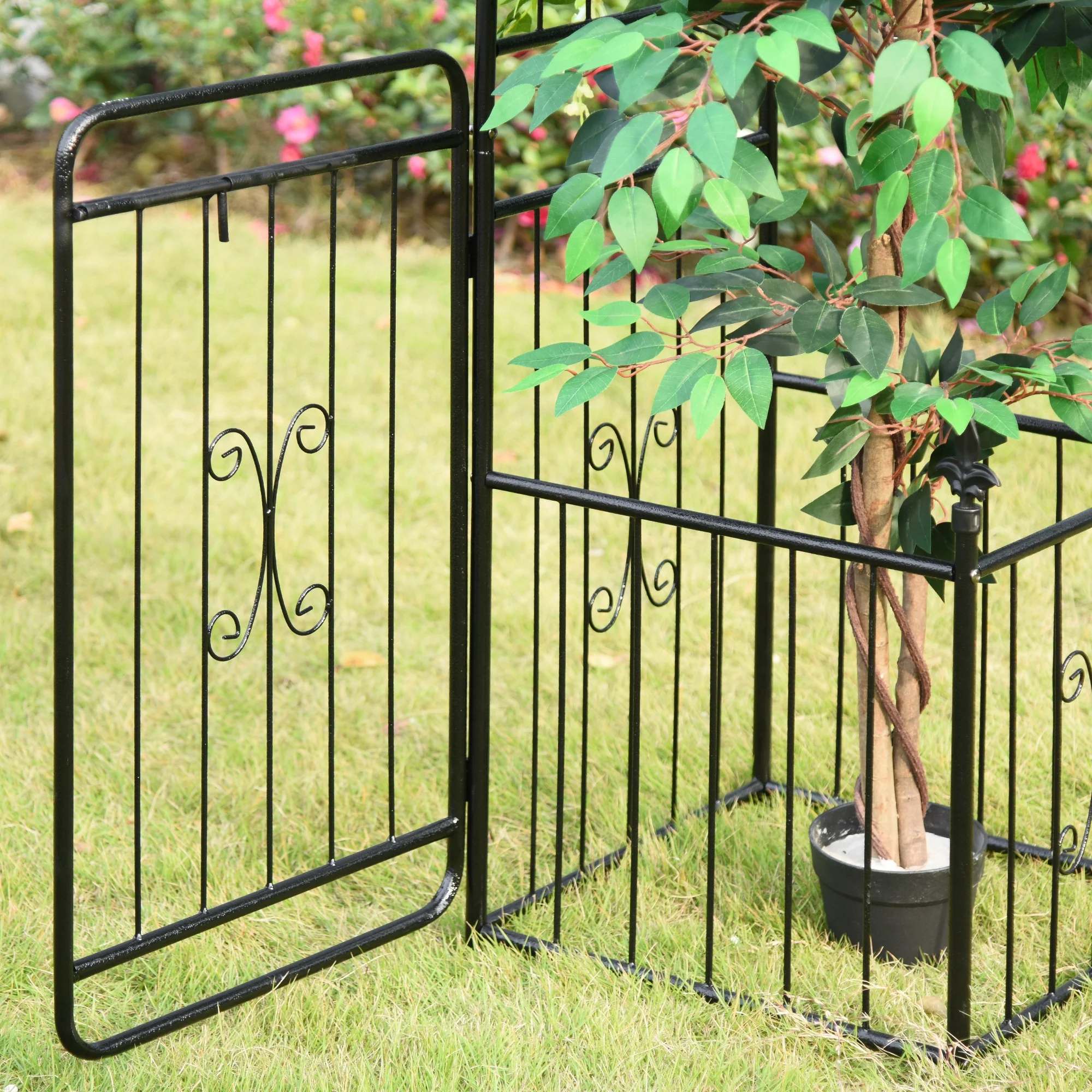 Metal Garden Arbor Arch with Double Doors & 2 Side Planter Baskets, for Climbing Plants, Vine, Black - Image 10