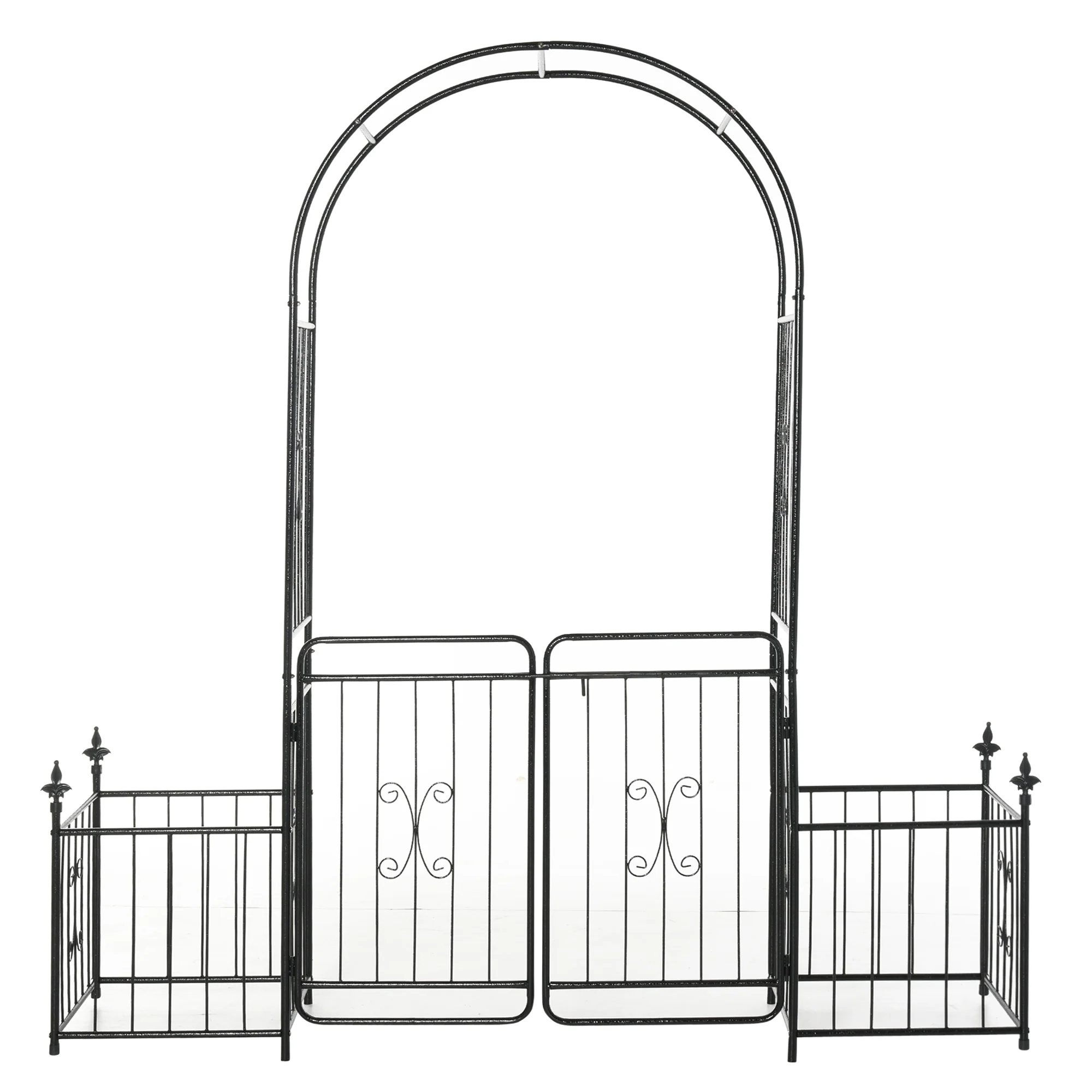 Metal Garden Arbor Arch with Double Doors & 2 Side Planter Baskets, for Climbing Plants, Vine, Black - Image 2