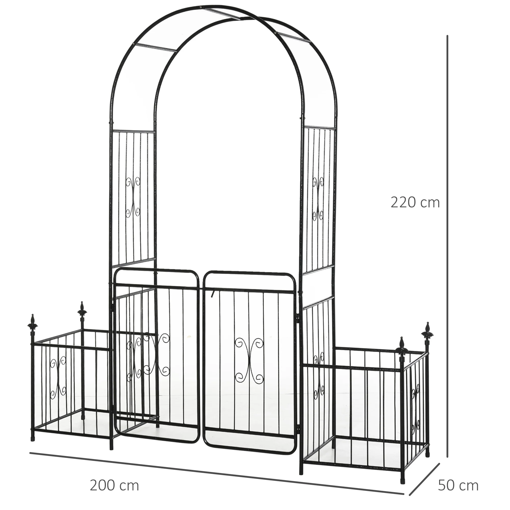 Metal Garden Arbor Arch with Double Doors & 2 Side Planter Baskets, for Climbing Plants, Vine, Black - Image 5