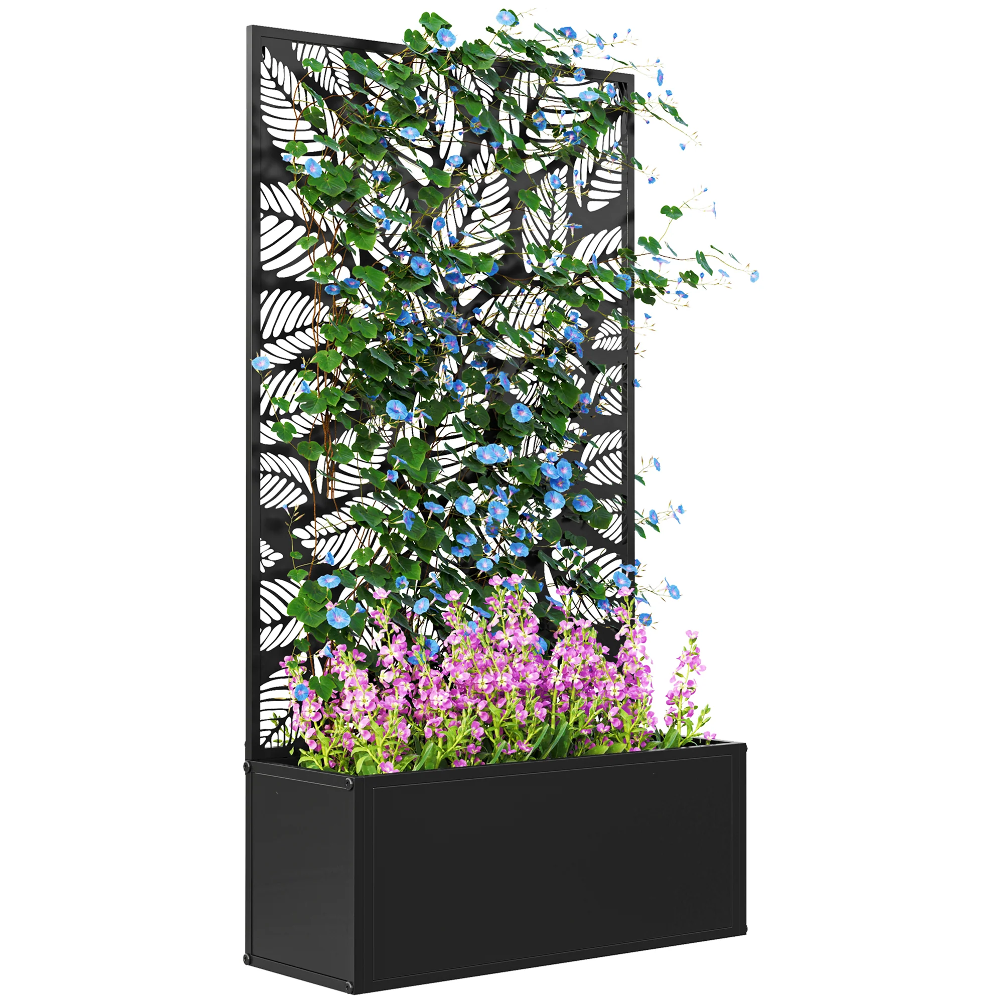 Metal Garden Bed with Trellis and Privacy Panel for Climbing Plants, Flowers, Vegetables