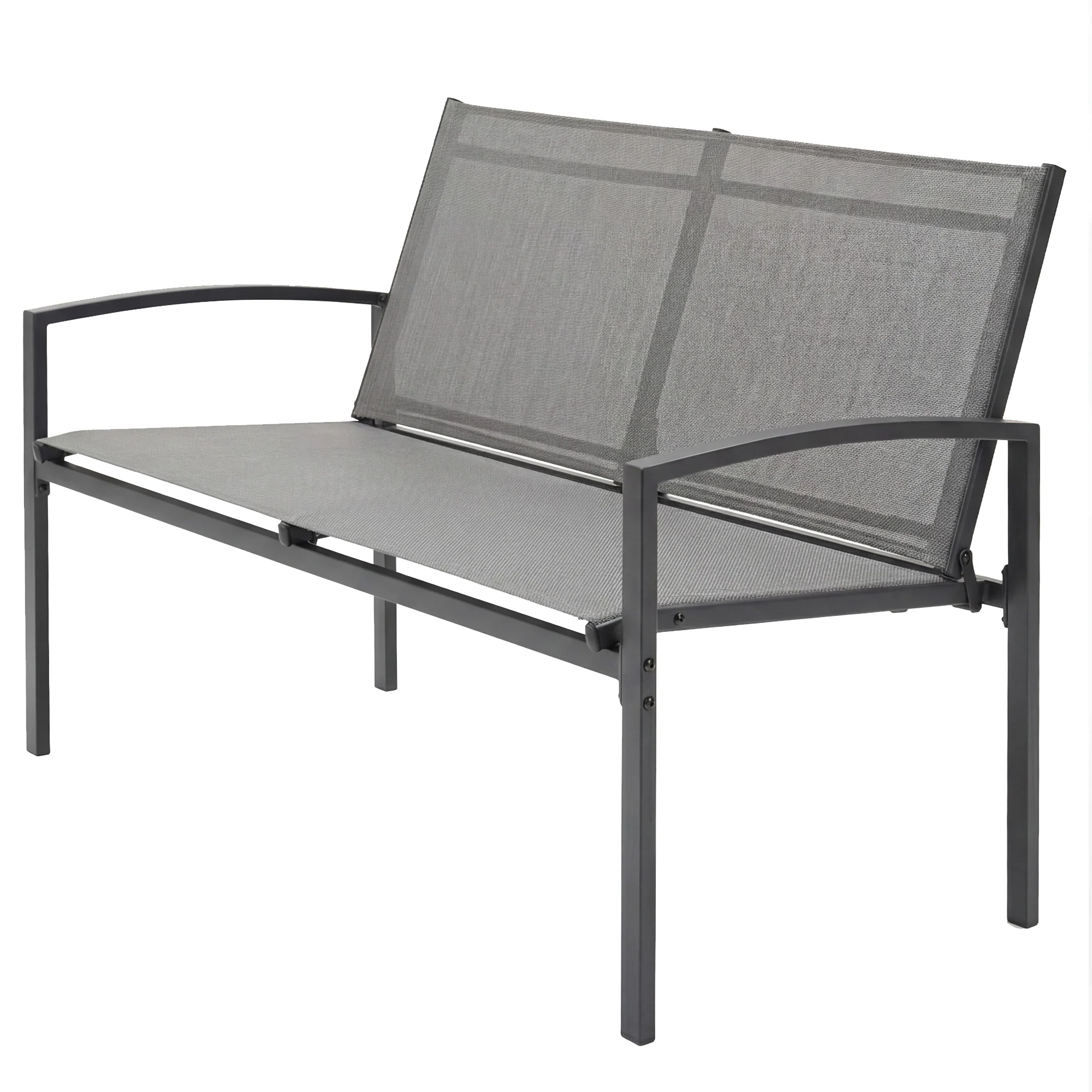 2 Seater Metal Garden Bench with Texteline Seat, Grey - Image 2