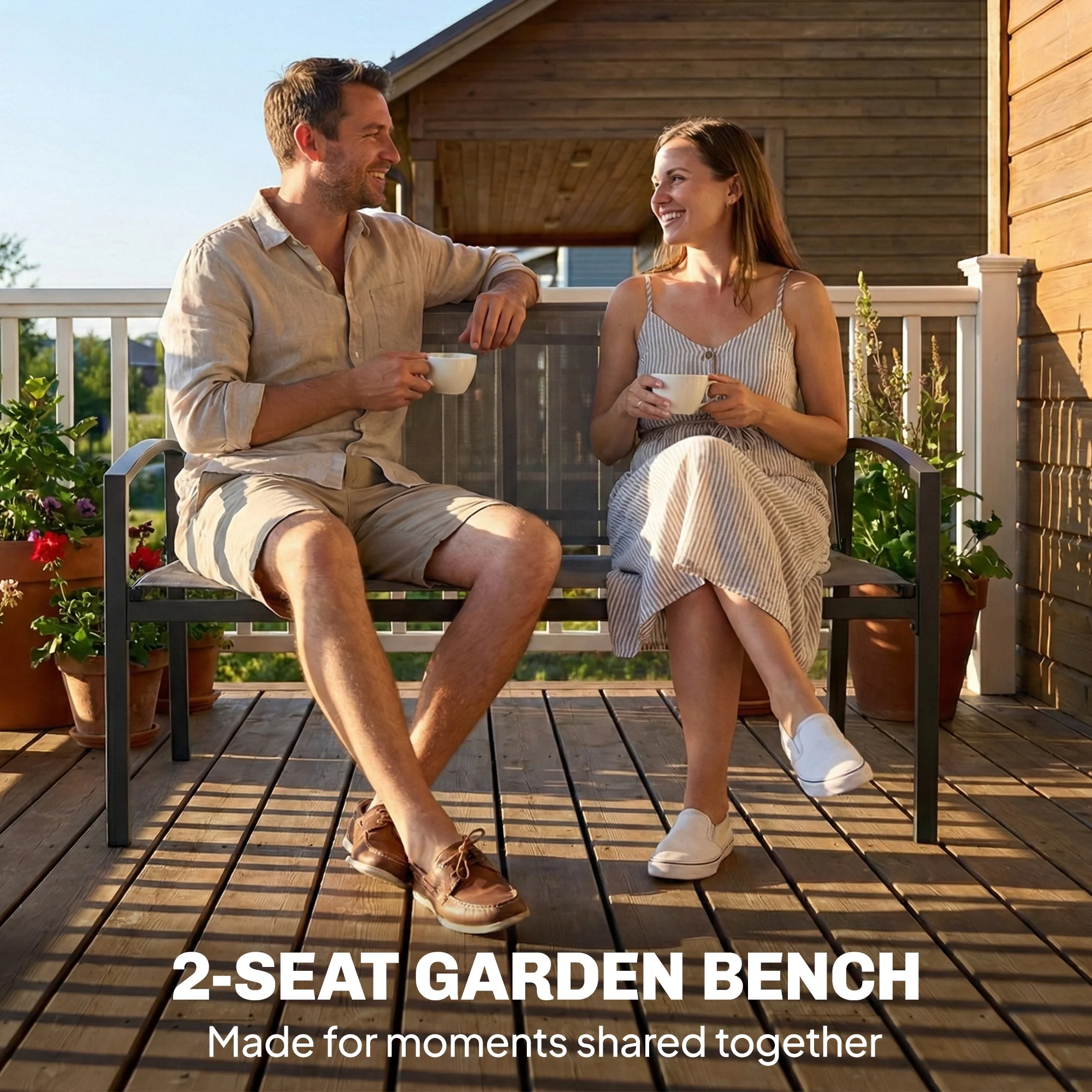 2 Seater Metal Garden Bench with Texteline Seat, Grey - Image 6