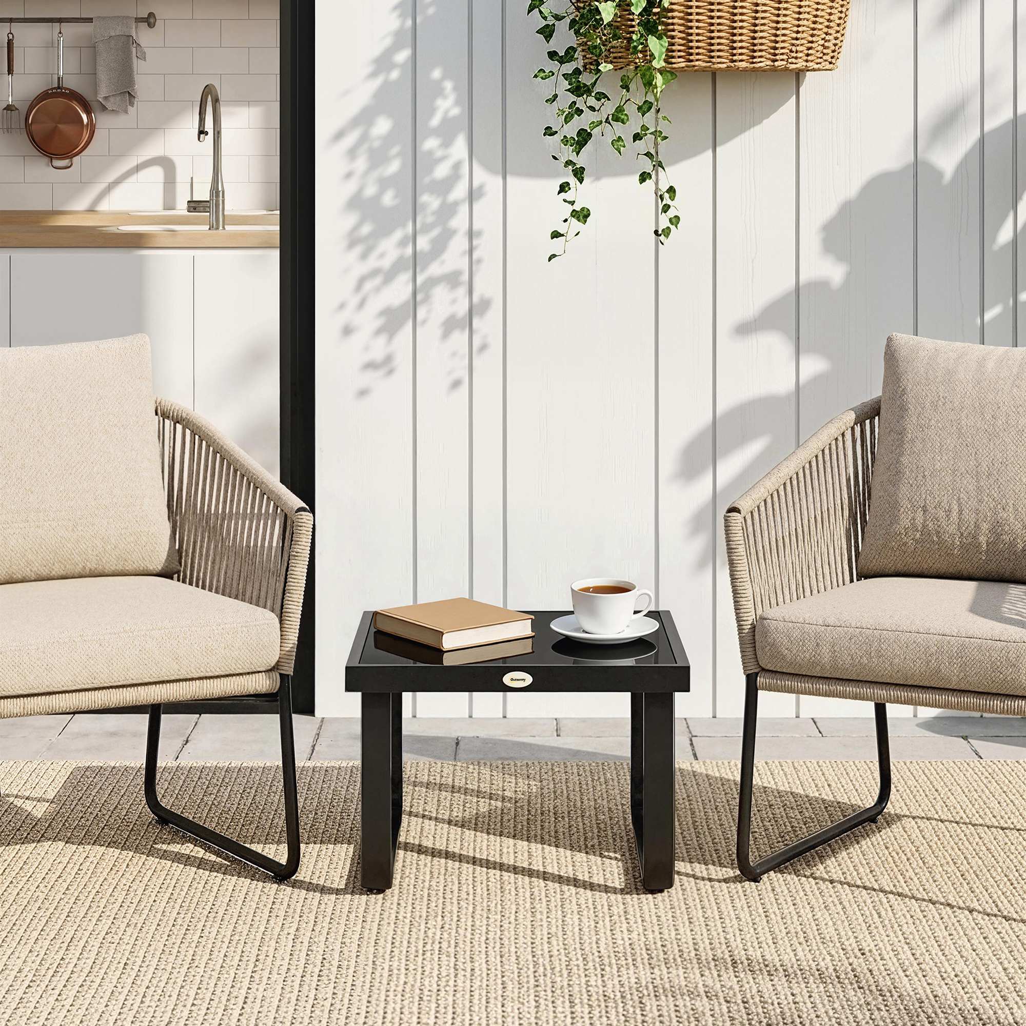 Metal Side Table with Tempered Glass Top & Adjustable Feet, 45x45x33 cm, Black - Image 10