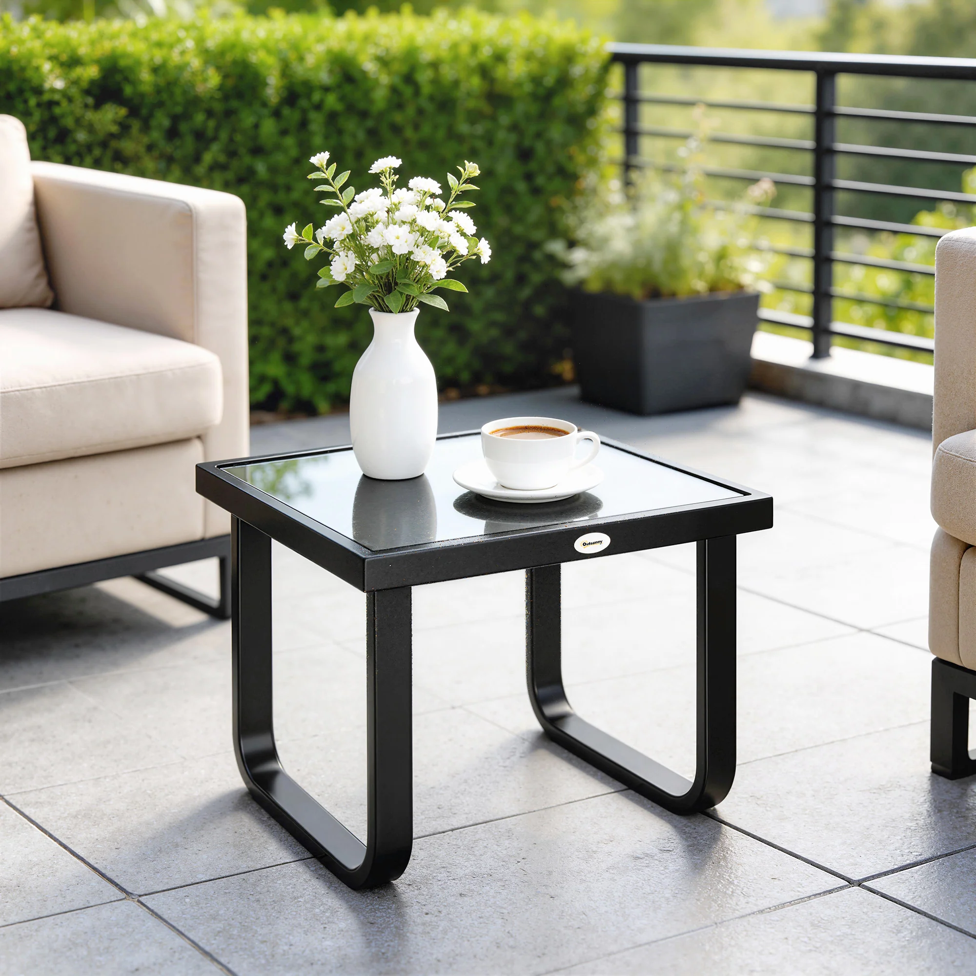 Metal Side Table with Tempered Glass Top & Adjustable Feet, 45x45x33 cm, Black - Image 11
