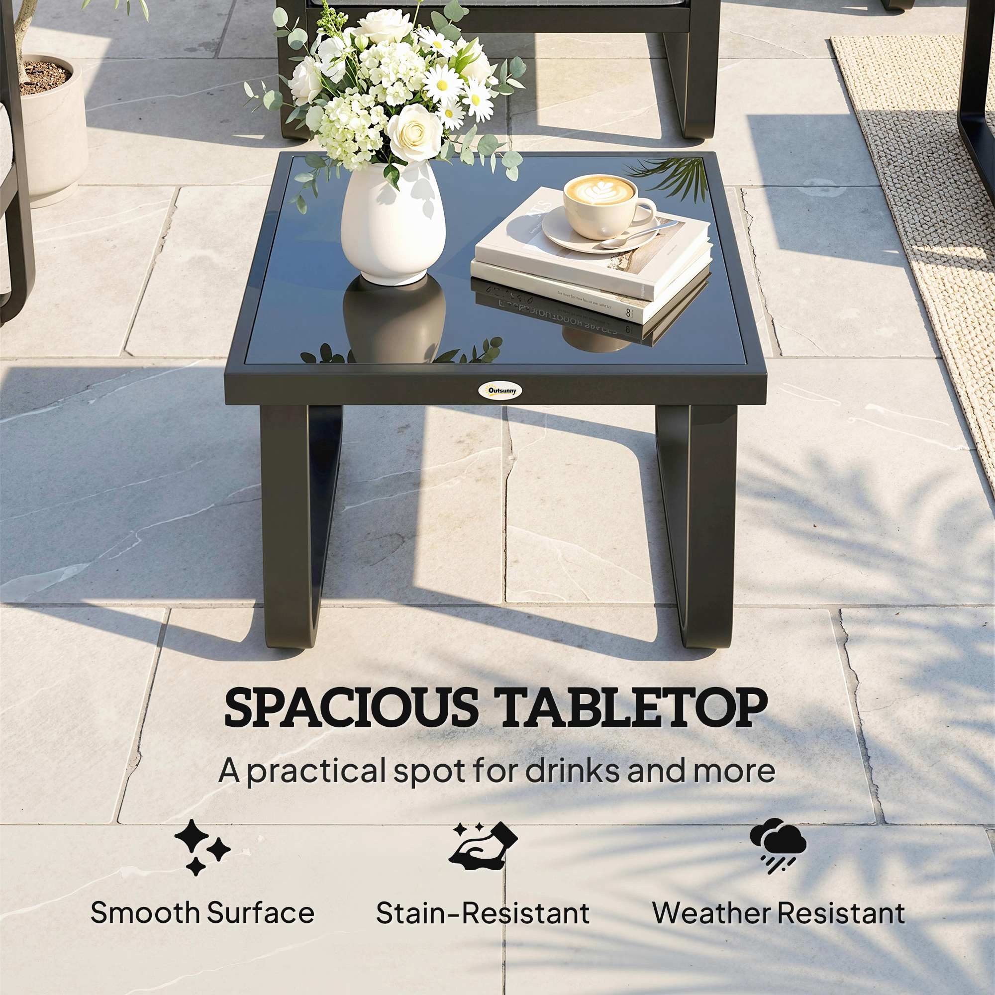 Metal Side Table with Tempered Glass Top & Adjustable Feet, 45x45x33 cm, Black - Image 6