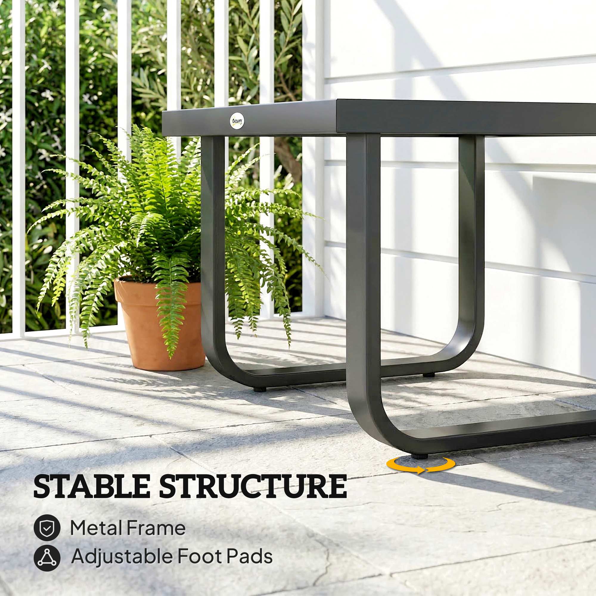 Metal Side Table with Tempered Glass Top & Adjustable Feet, 45x45x33 cm, Black - Image 8