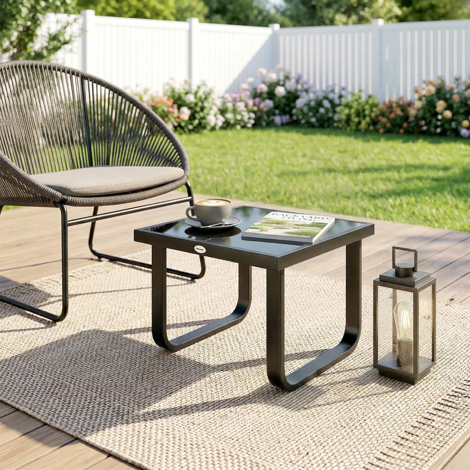 Metal Side Table with Tempered Glass Top & Adjustable Feet, 45x45x33 cm, Black - Image 9