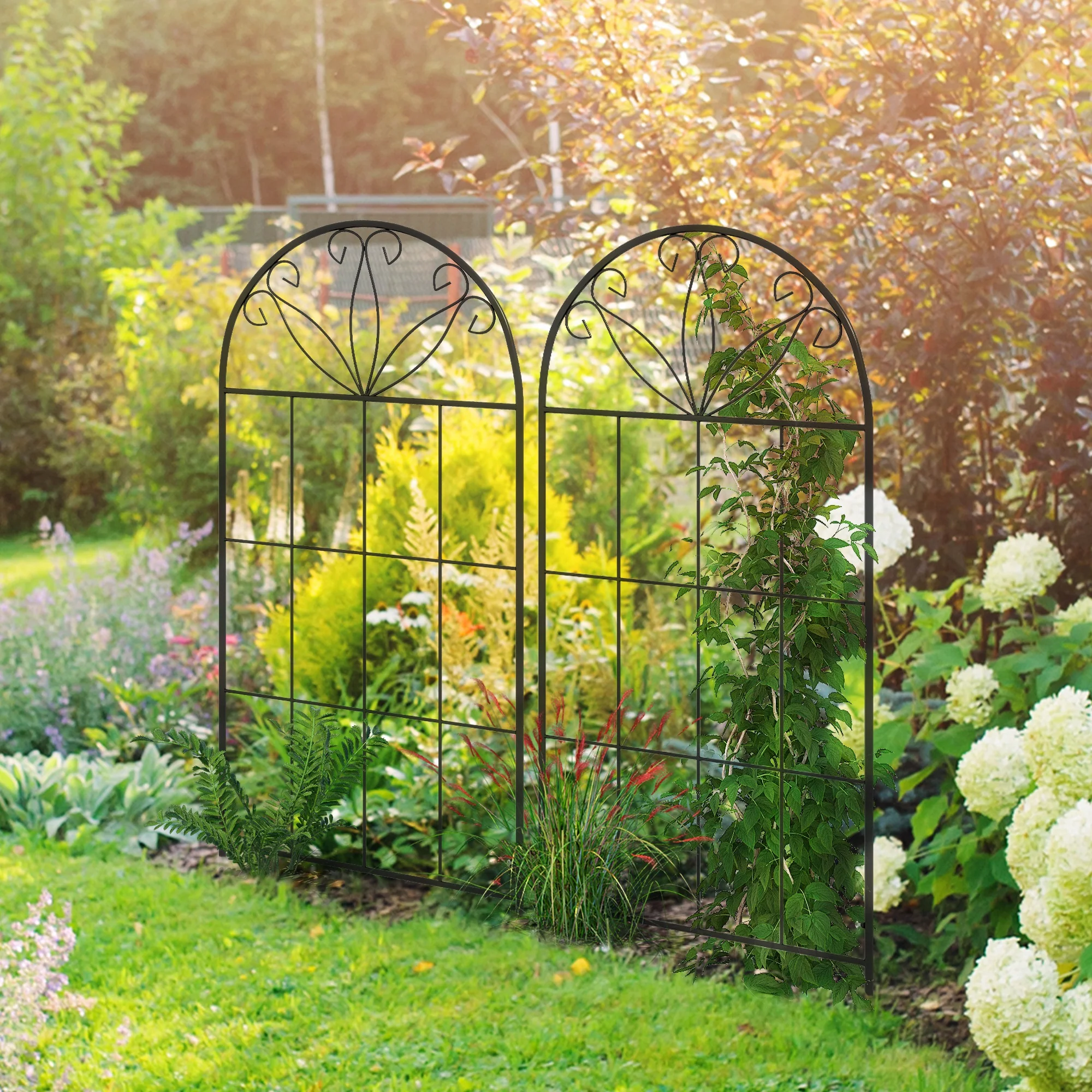 2 Pack Metal Garden Trellis Panels, 20" x 47", Black - Image 3