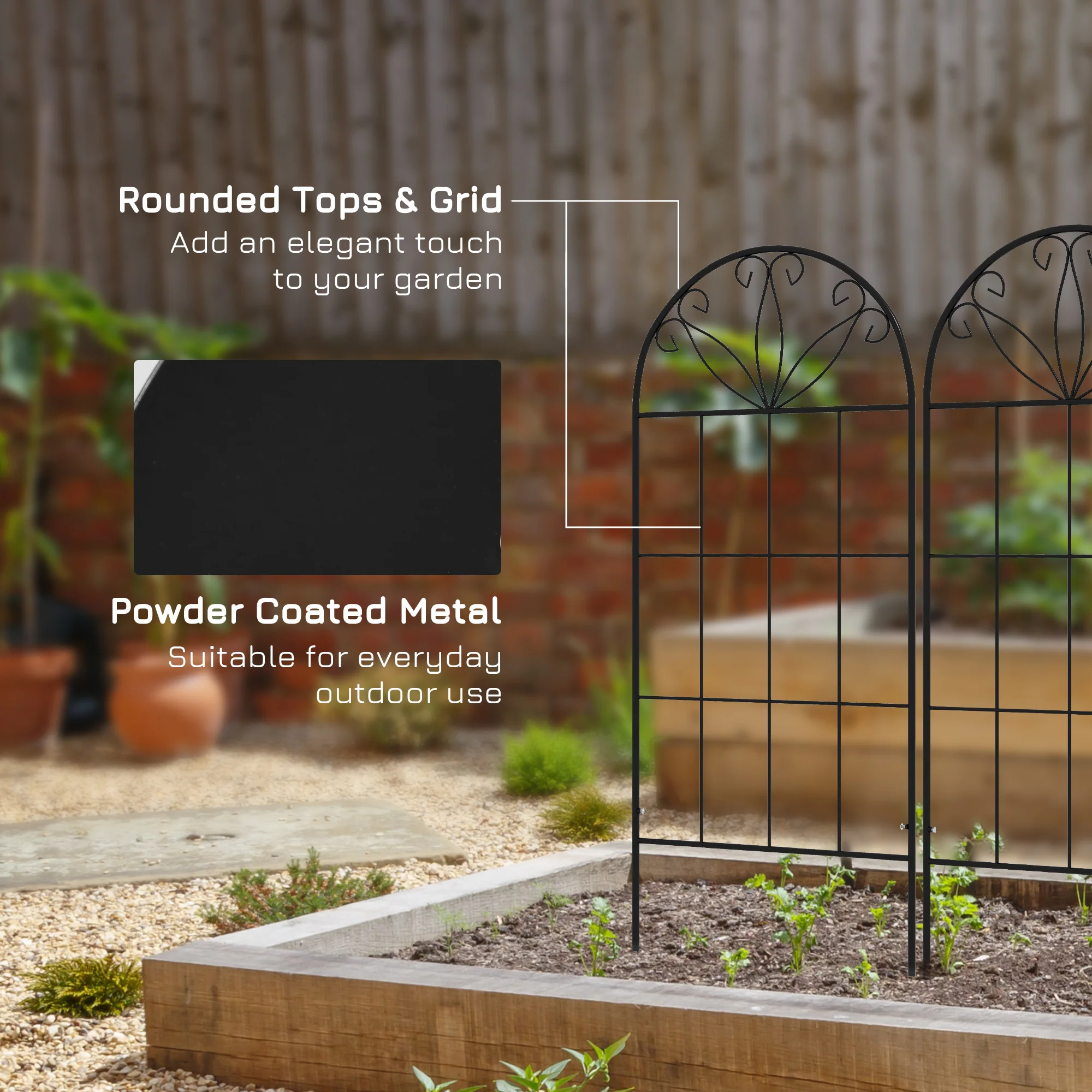 2 Pack Metal Garden Trellis Panels, 20" x 47", Black - Image 8