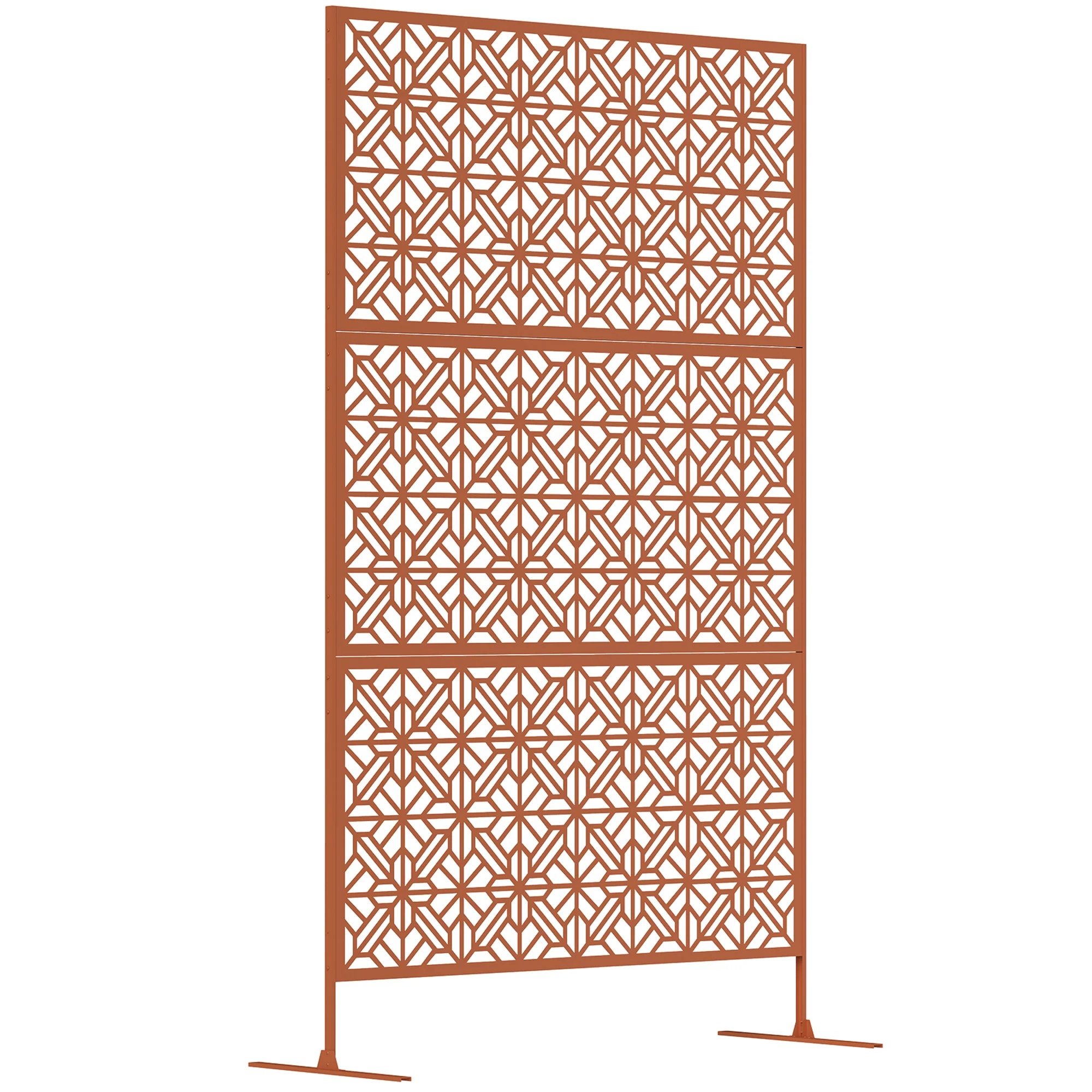 78" x 48" Metal Freestanding Outdoor Divider with Striped Hollow Design for Garden, Brown - Image 12