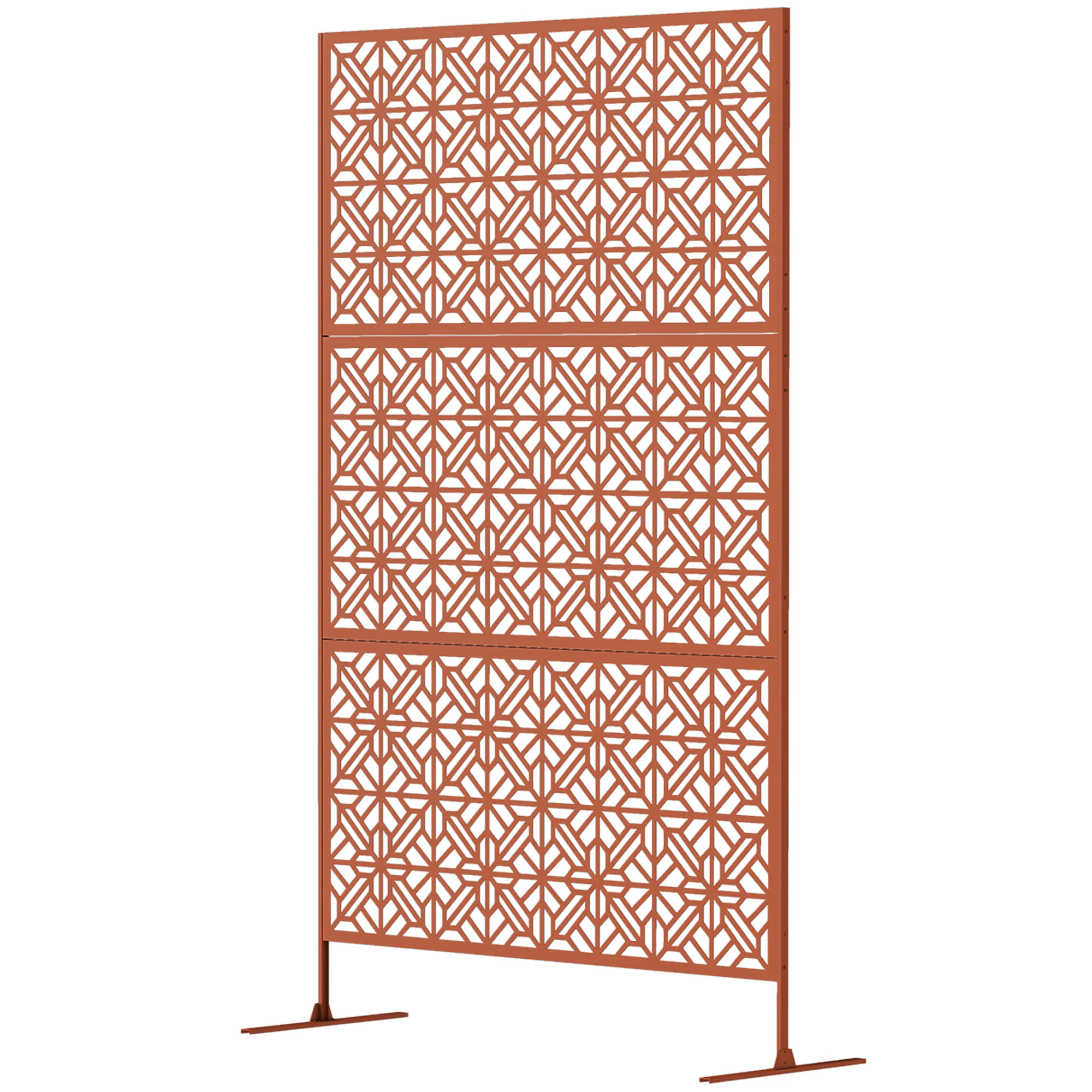 78" x 48" Metal Freestanding Outdoor Divider with Striped Hollow Design for Garden, Brown - Image 2