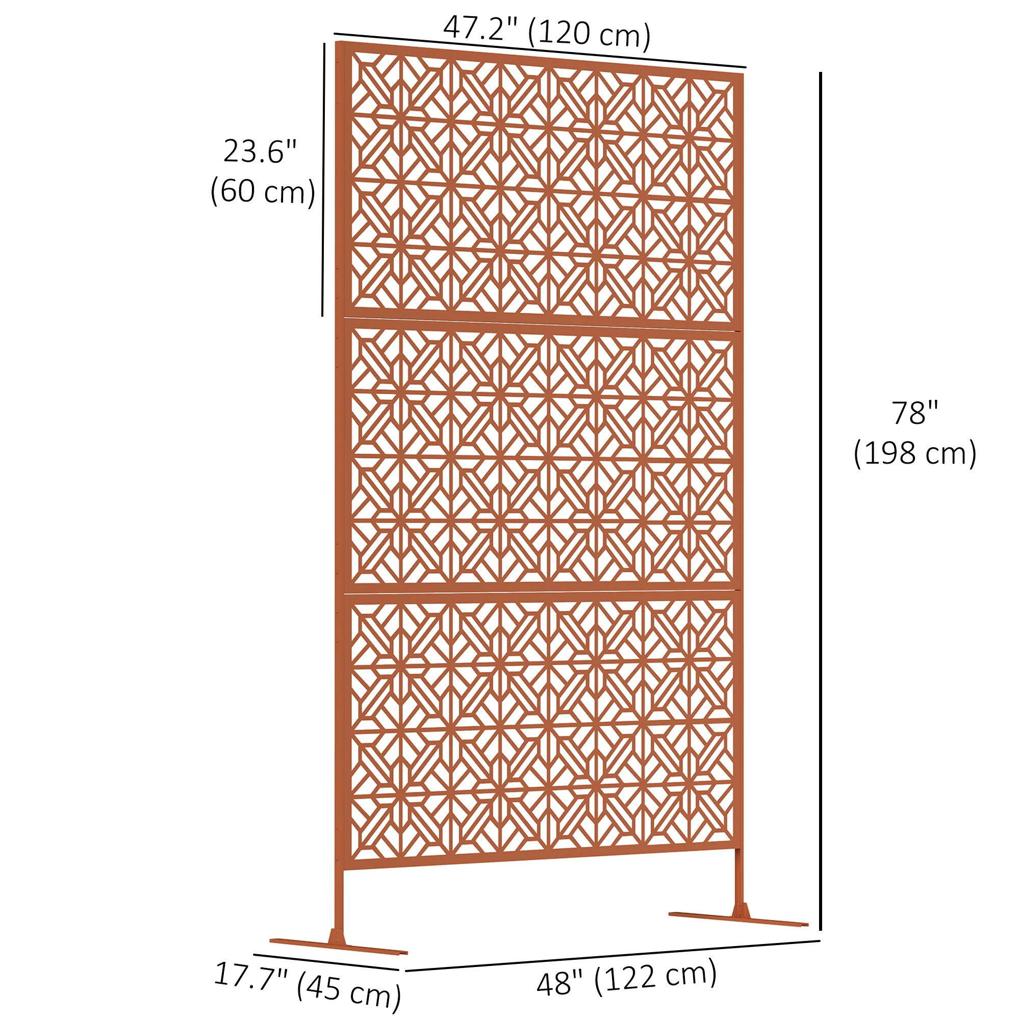 78" x 48" Metal Freestanding Outdoor Divider with Striped Hollow Design for Garden, Brown - Image 5