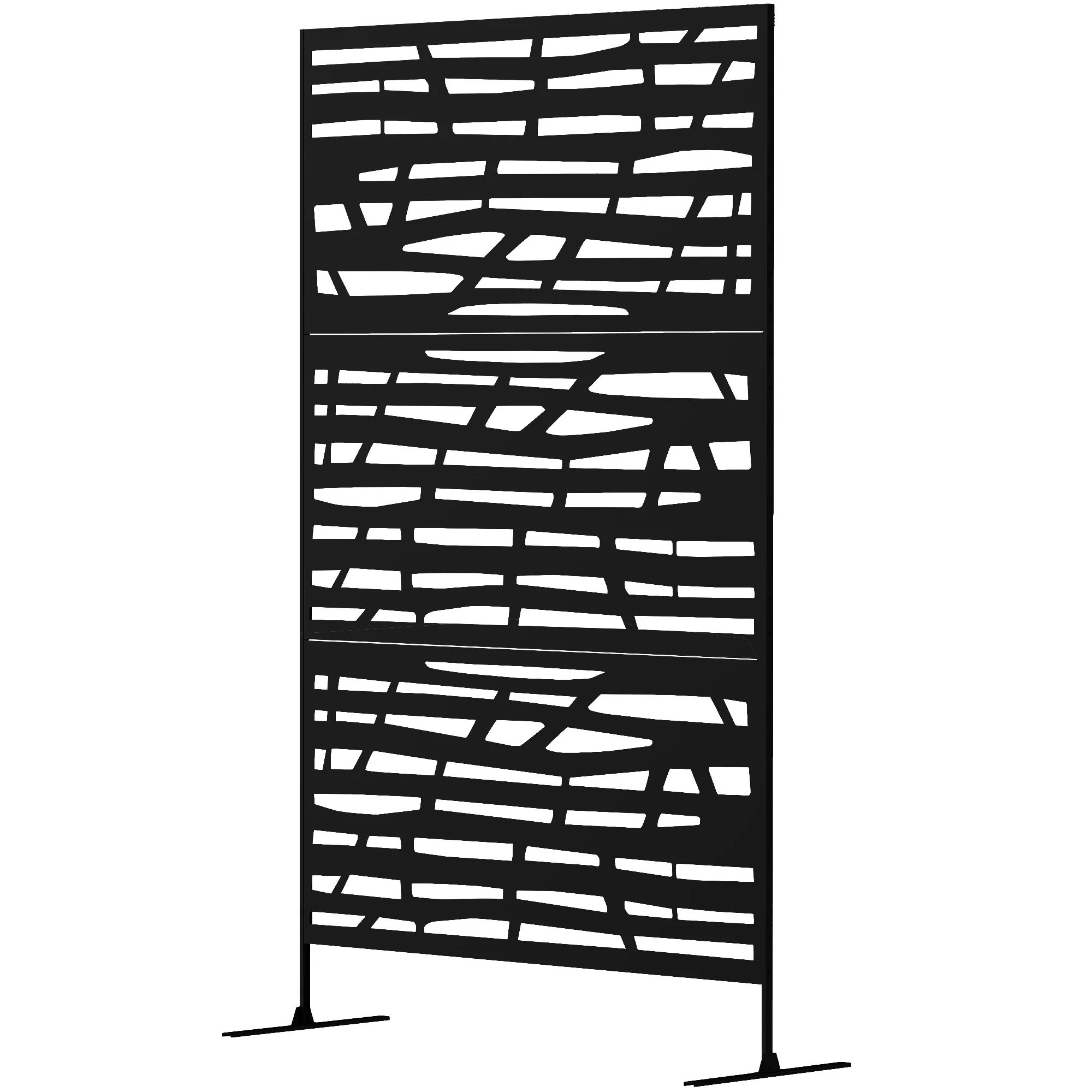 Metal Outdoor Privacy Screen, 78"H x 48"W Decorative Outdoor Divider with Stand, Freestanding Privacy Panel with Striped Hollow Design for Garden, Patio, Backyard, Black - Image 2
