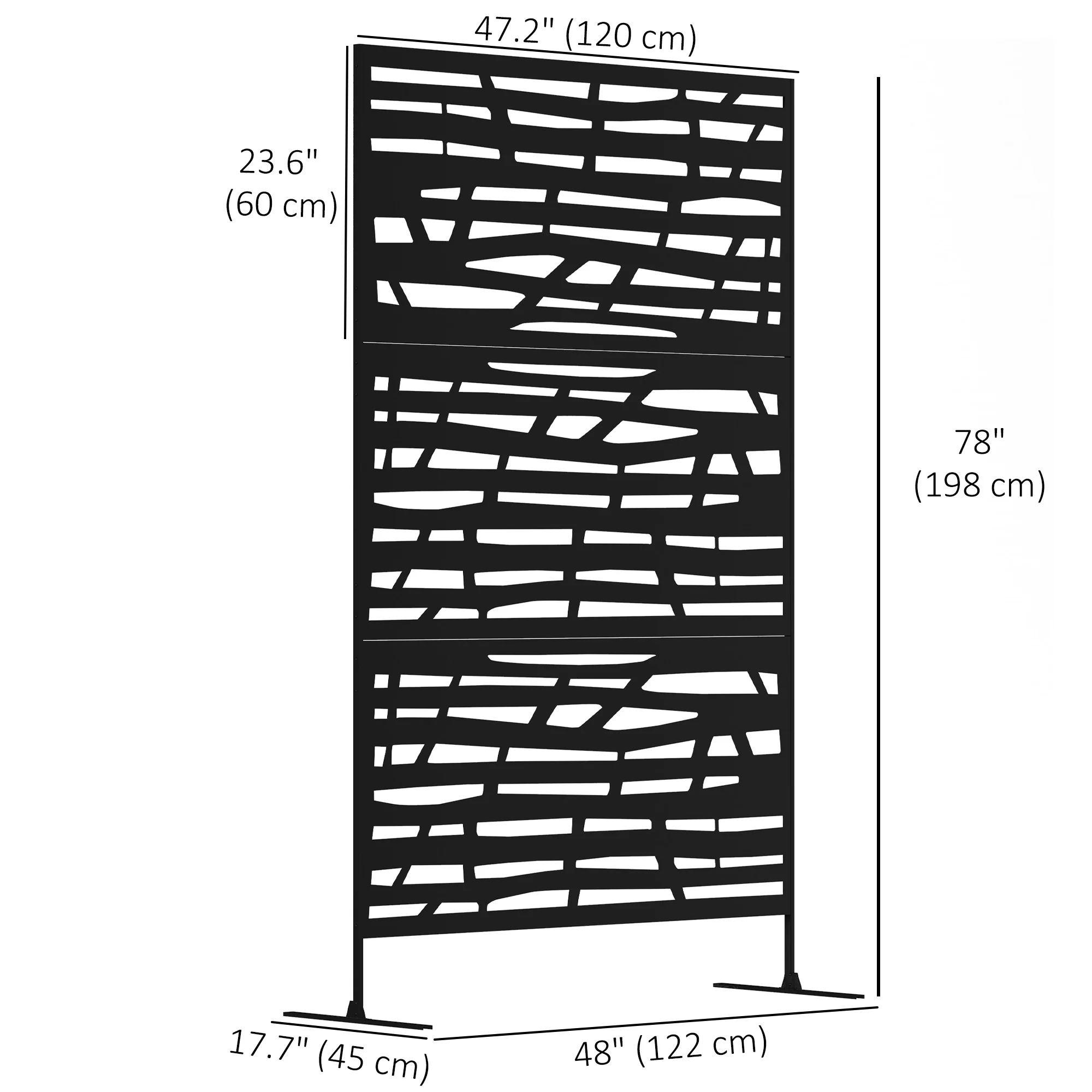 Metal Outdoor Privacy Screen, 78"H x 48"W Decorative Outdoor Divider with Stand, Freestanding Privacy Panel with Striped Hollow Design for Garden, Patio, Backyard, Black - Image 5