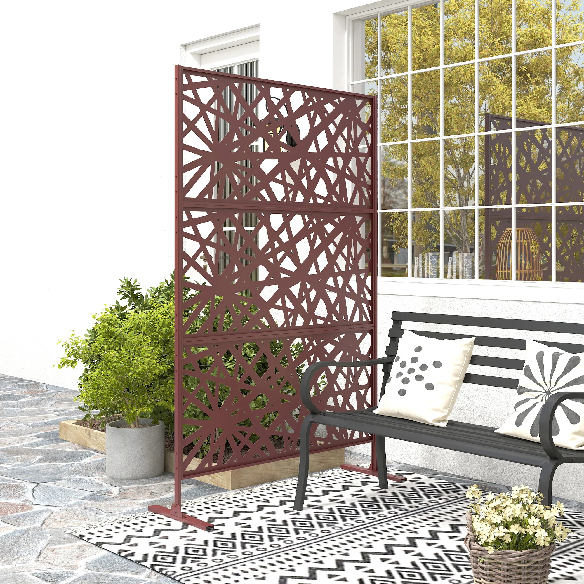 78" x 48" Metal Outdoor Privacy Screen, Labyrinth Design, Dark Brown - Image 10