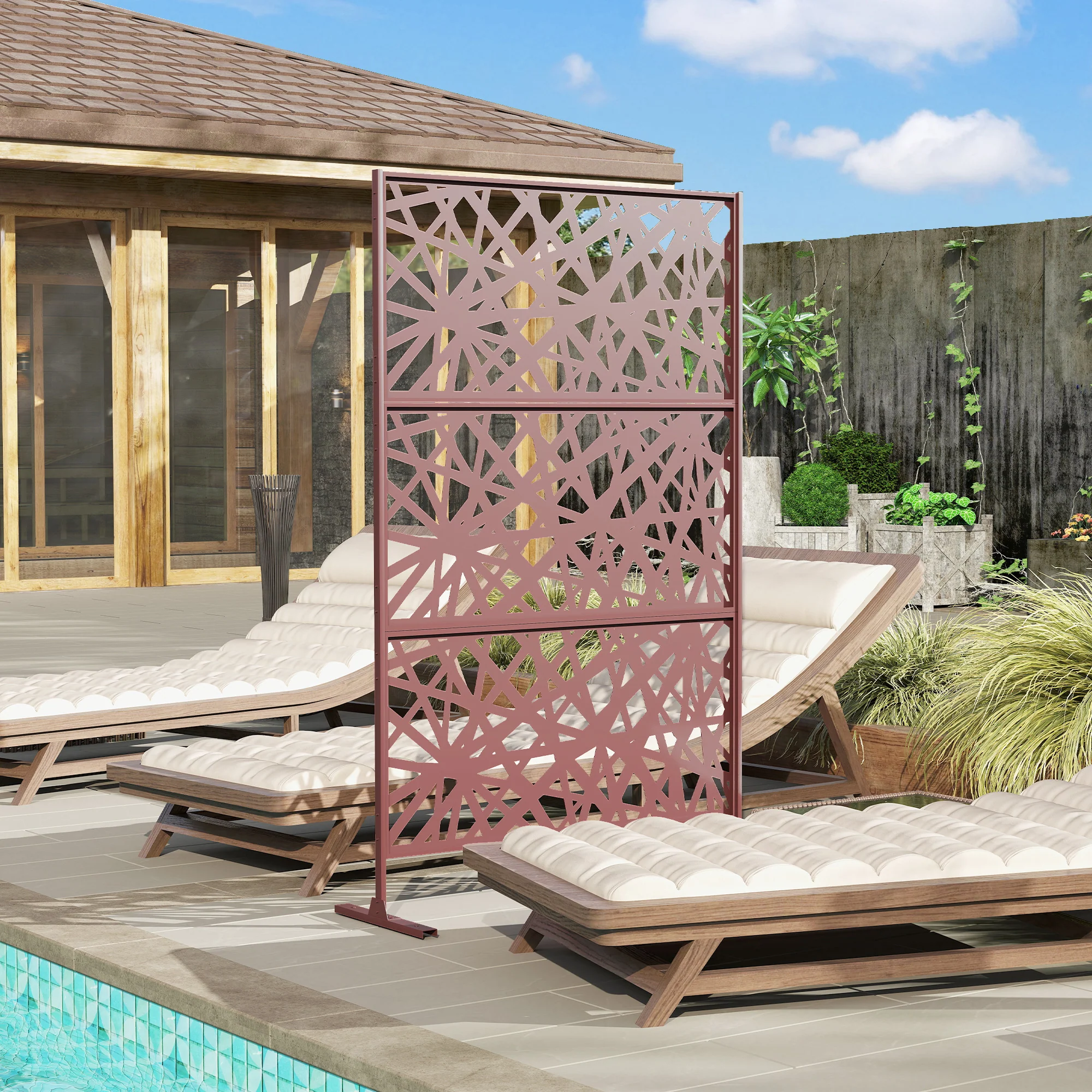78" x 48" Metal Outdoor Privacy Screen, Labyrinth Design, Dark Brown - Image 4