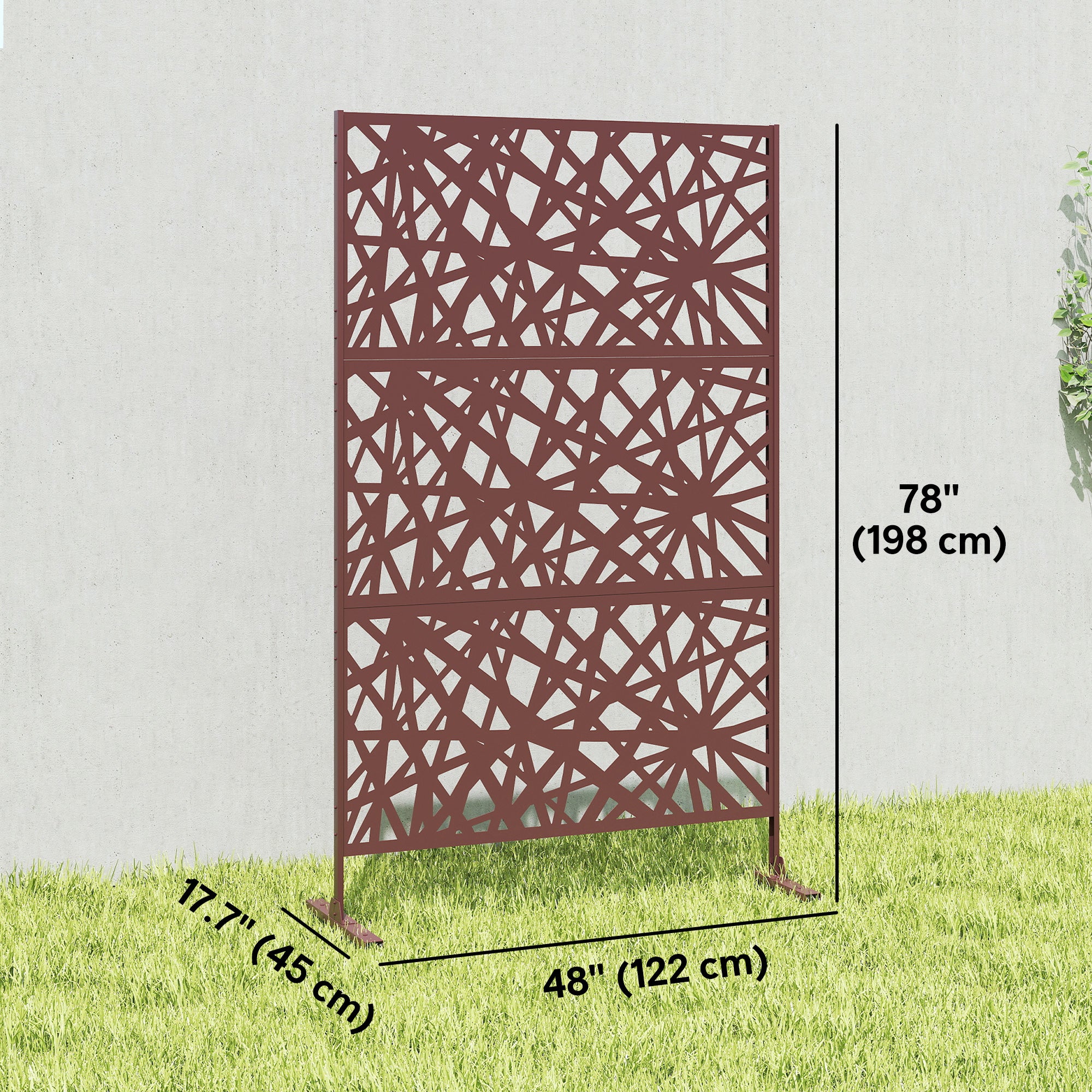 78" x 48" Metal Outdoor Privacy Screen, Labyrinth Design, Dark Brown - Image 5
