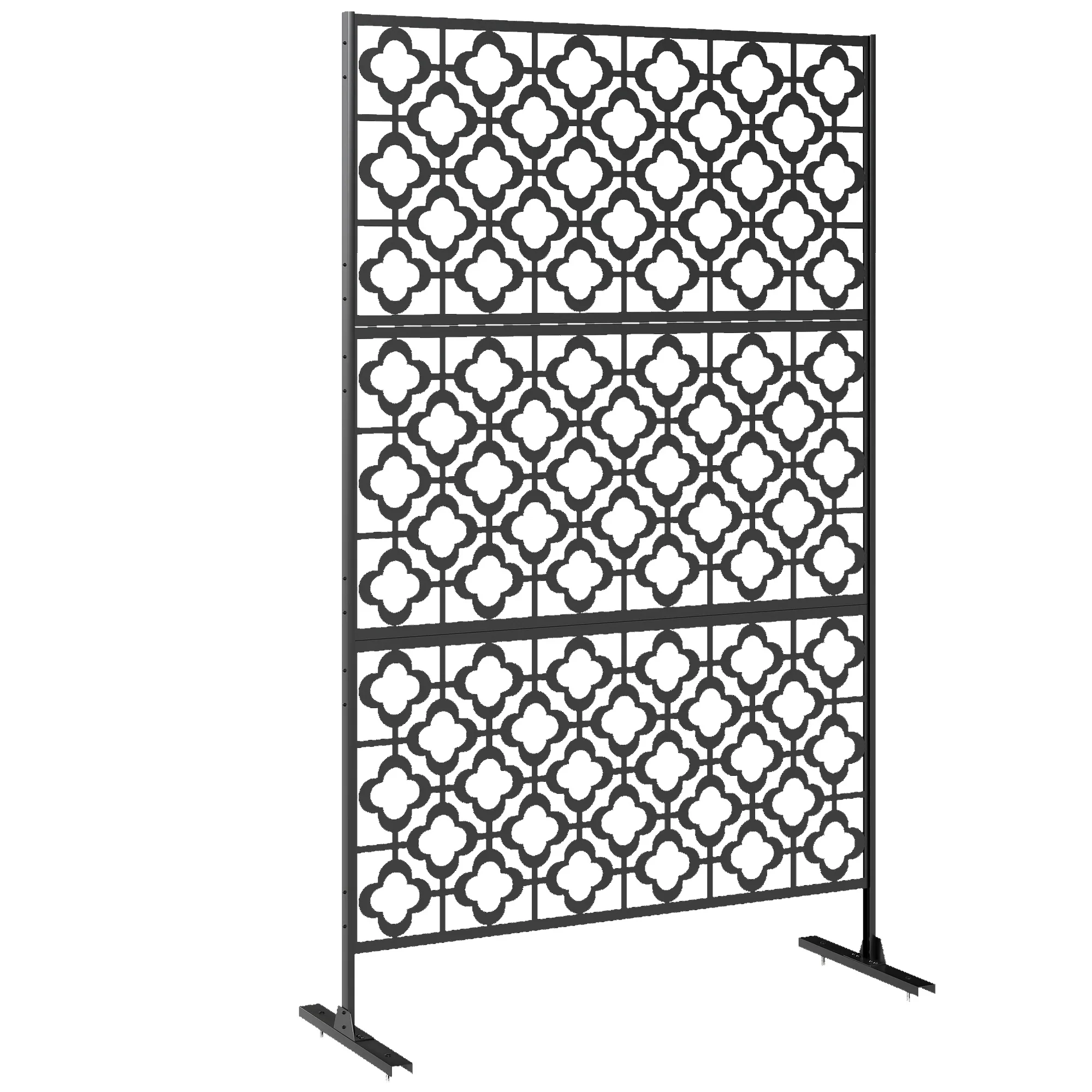 78" x 48" Metal Outdoor Privacy Screen, Quatrefoil Design, Black - Image 12