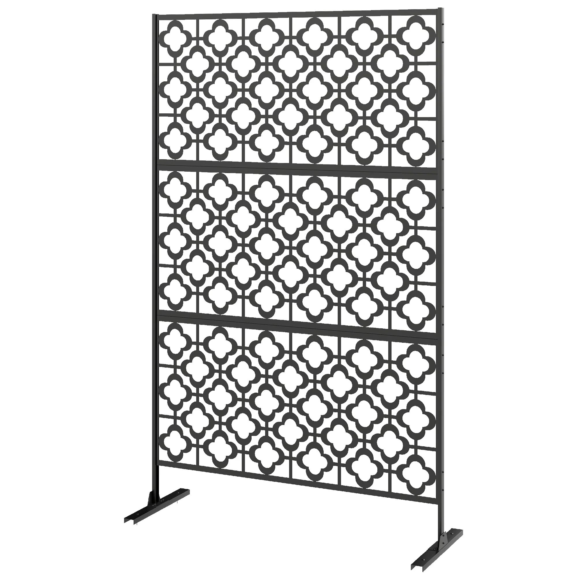 78" x 48" Metal Outdoor Privacy Screen, Quatrefoil Design, Black - Image 2