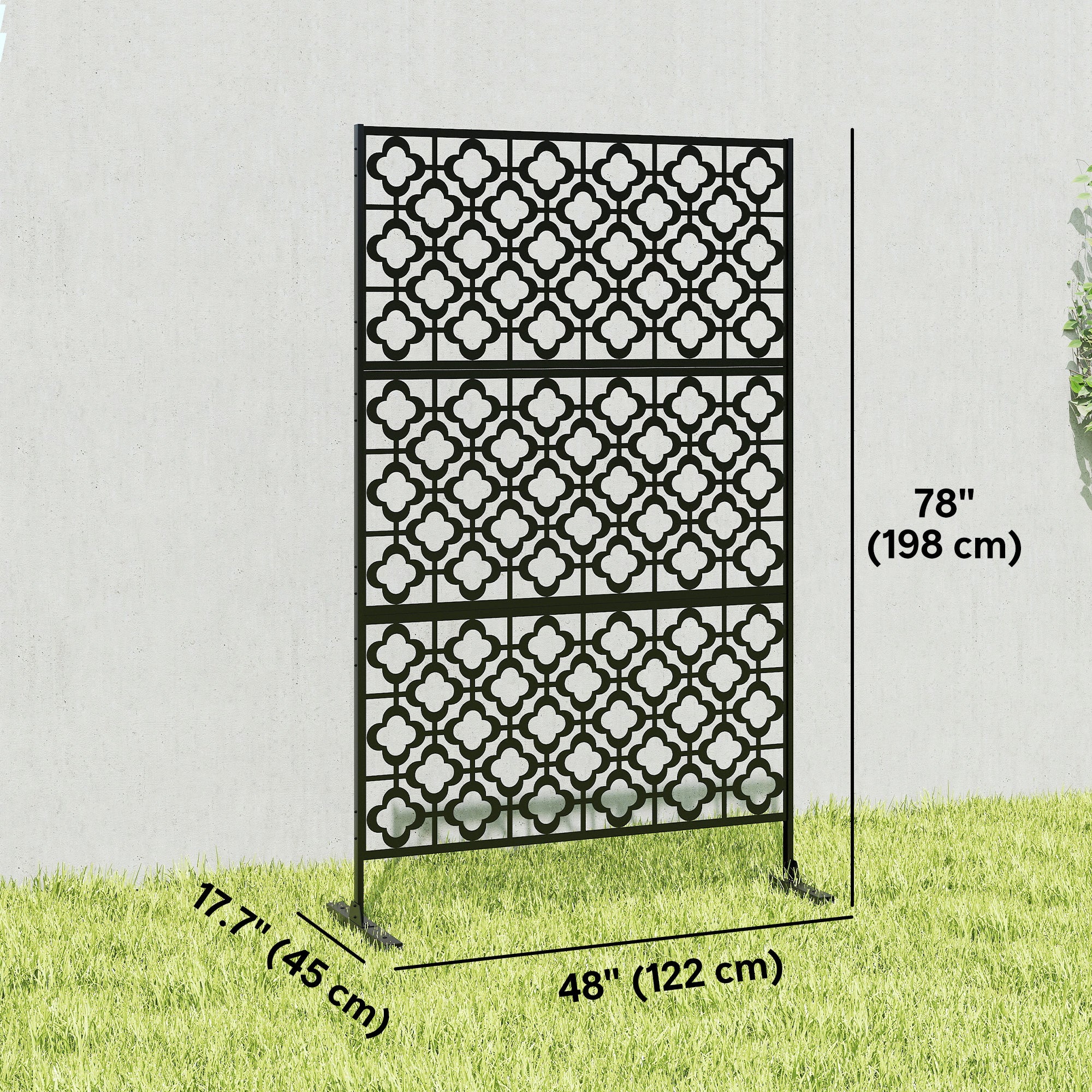 78" x 48" Metal Outdoor Privacy Screen, Quatrefoil Design, Black - Image 5