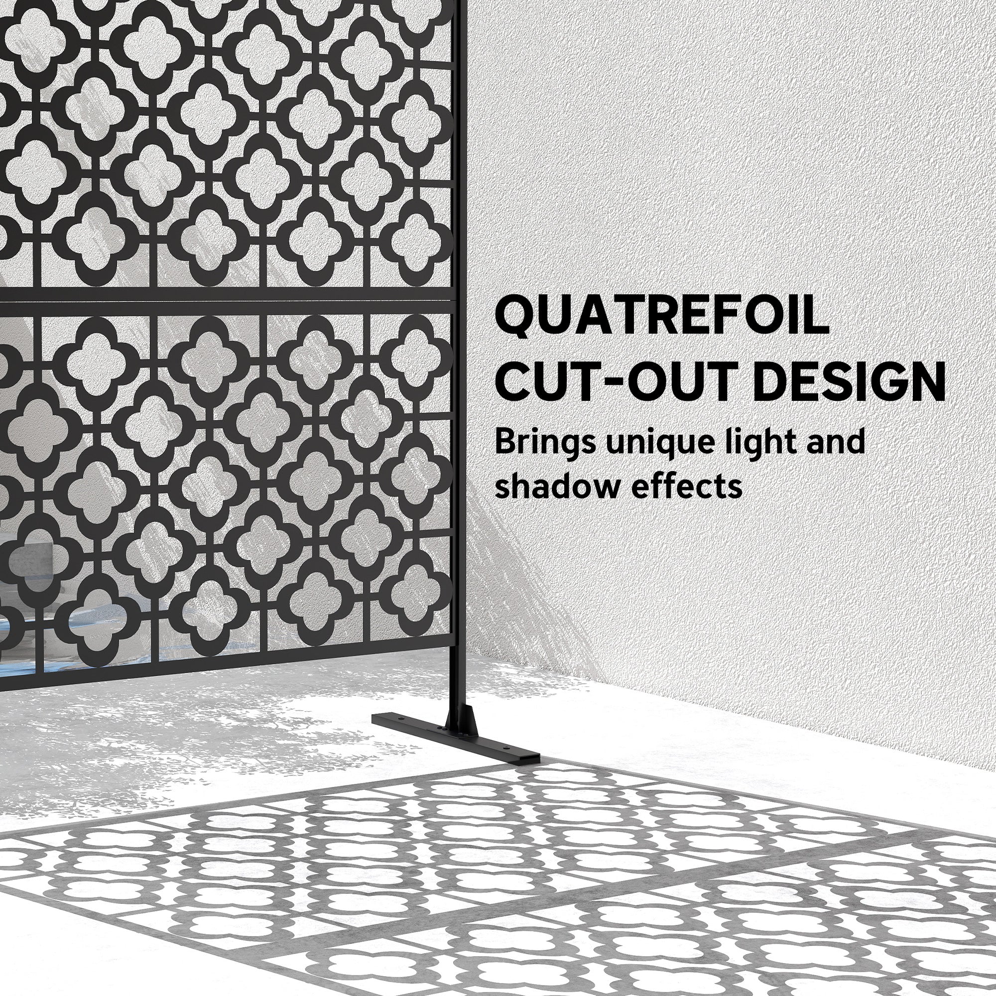 78" x 48" Metal Outdoor Privacy Screen, Quatrefoil Design, Black - Image 6