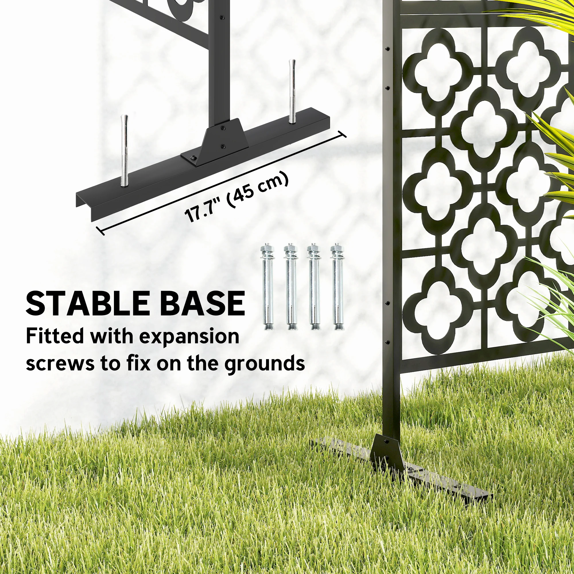 78" x 48" Metal Outdoor Privacy Screen, Quatrefoil Design, Black - Image 8