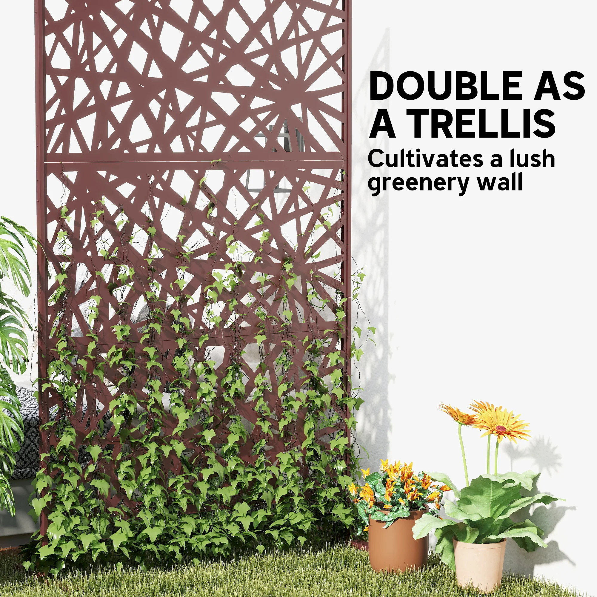 78" x 48" Metal Outdoor Privacy Screen, Labyrinth Design, Dark Brown - Image 7
