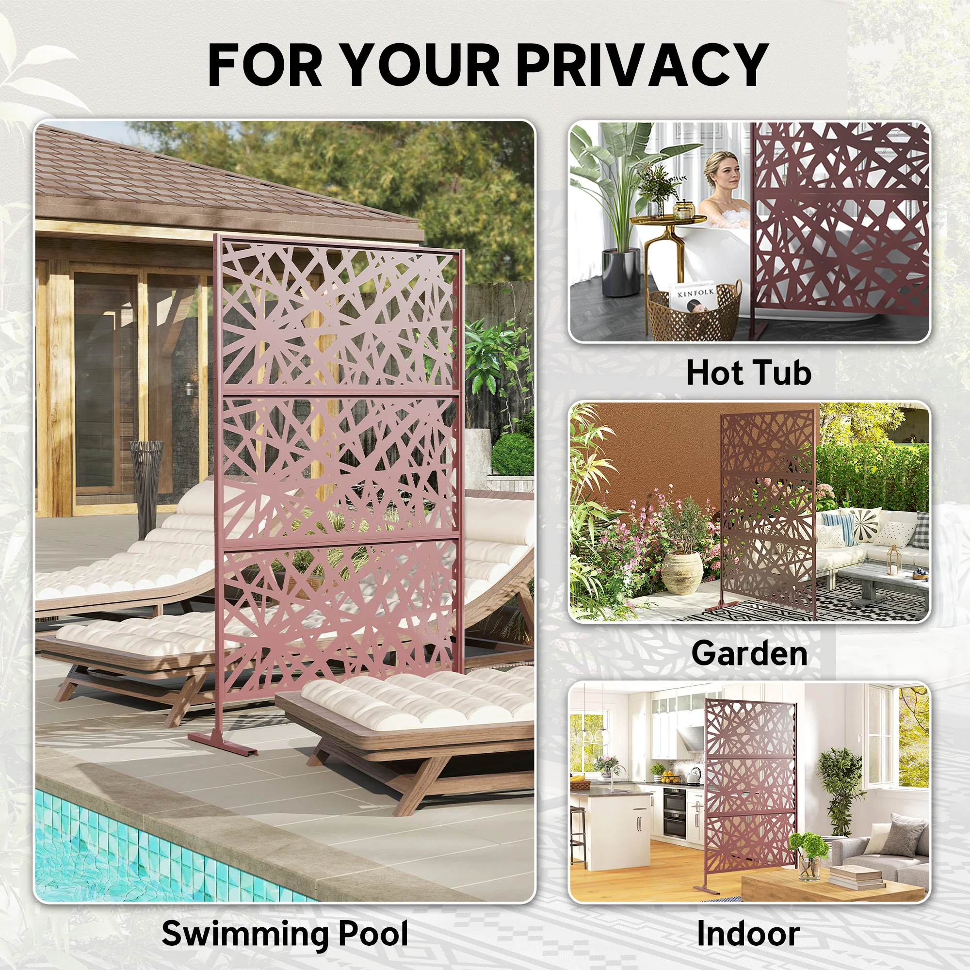 78" x 48" Metal Outdoor Privacy Screen, Labyrinth Design, Dark Brown - Image 9