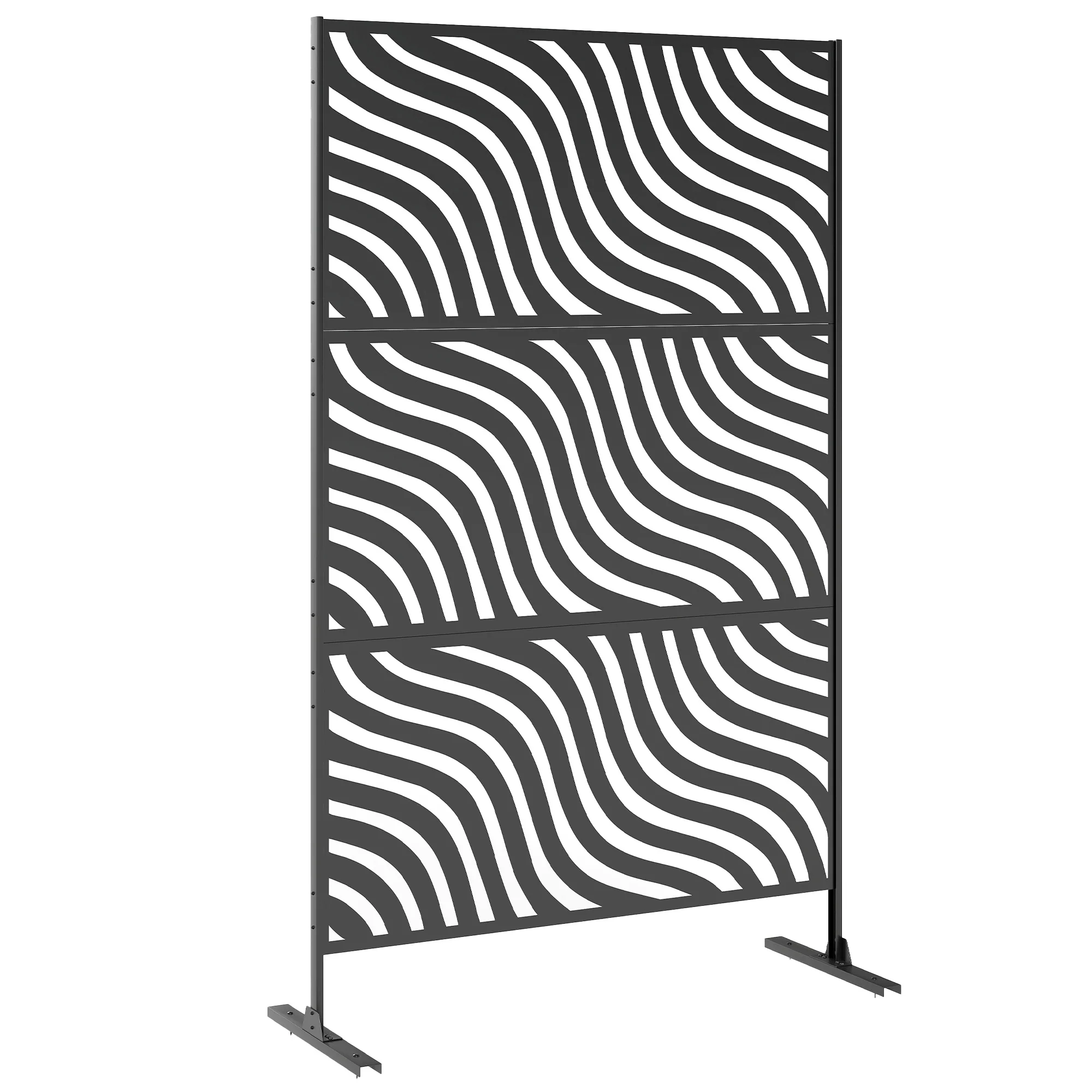 78" x 48" Metal Outdoor Privacy Screen, Ripple Design, Black