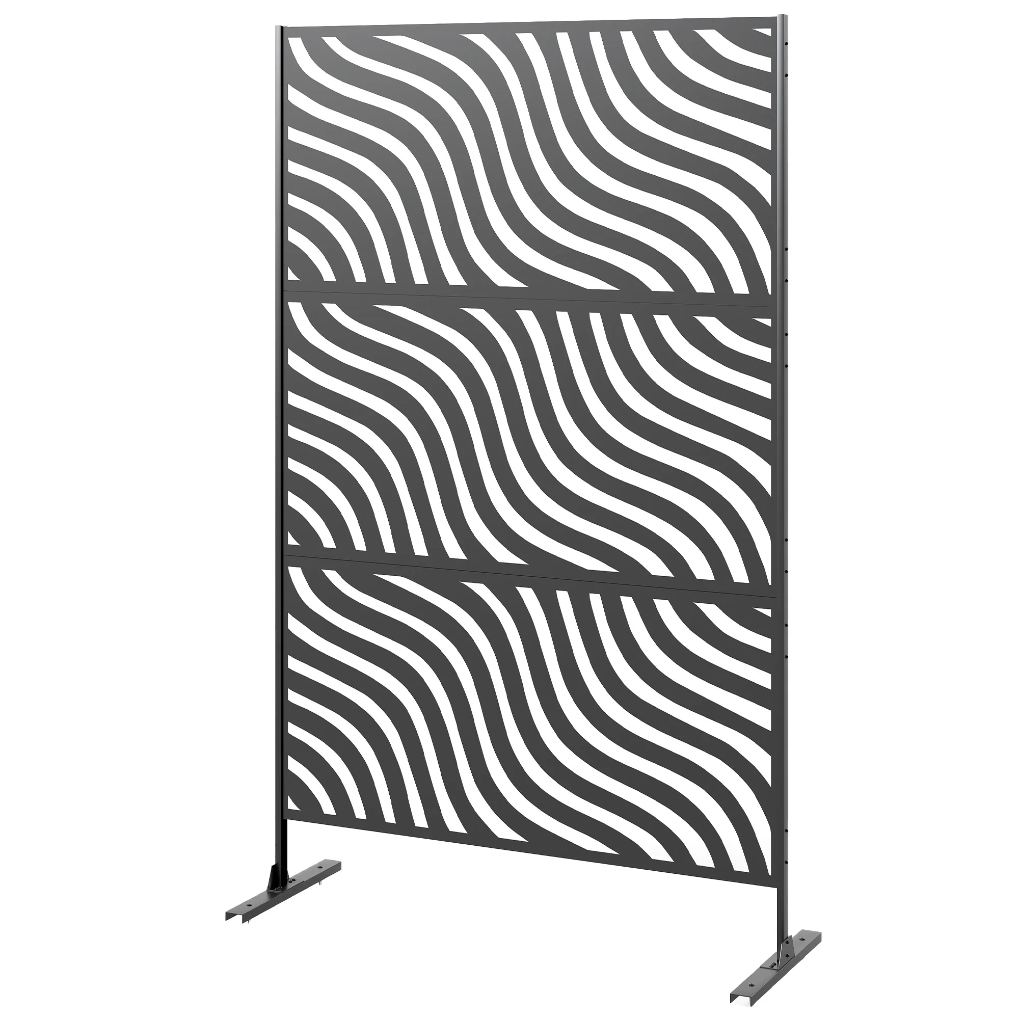 78" x 48" Metal Outdoor Privacy Screen, Ripple Design, Black - Image 2