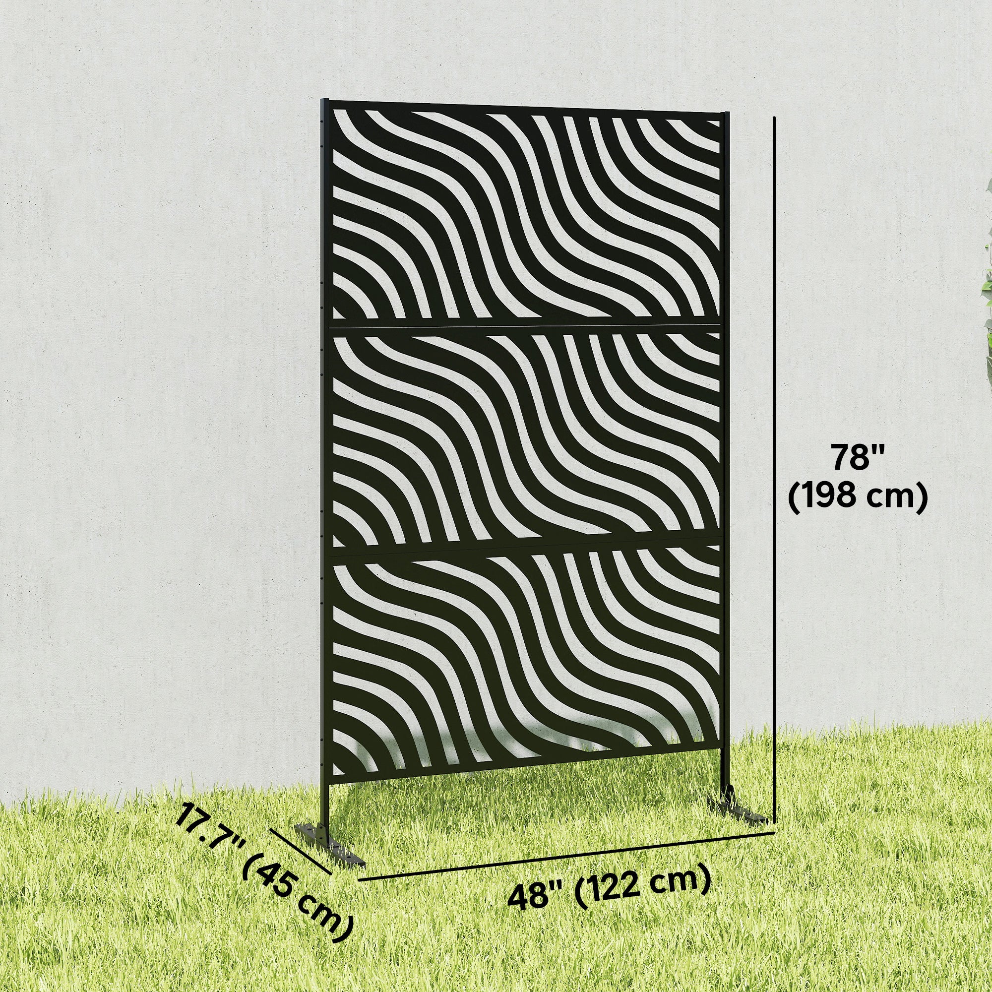 78" x 48" Metal Outdoor Privacy Screen, Ripple Design, Black - Image 5
