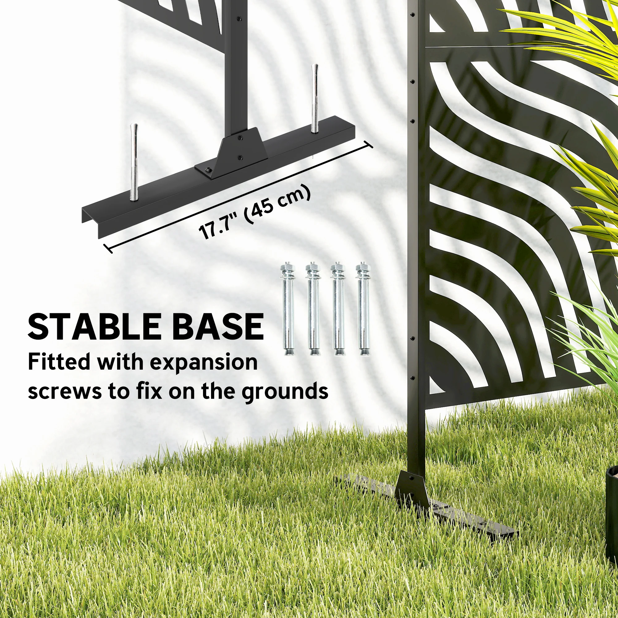 78" x 48" Metal Outdoor Privacy Screen, Ripple Design, Black - Image 8