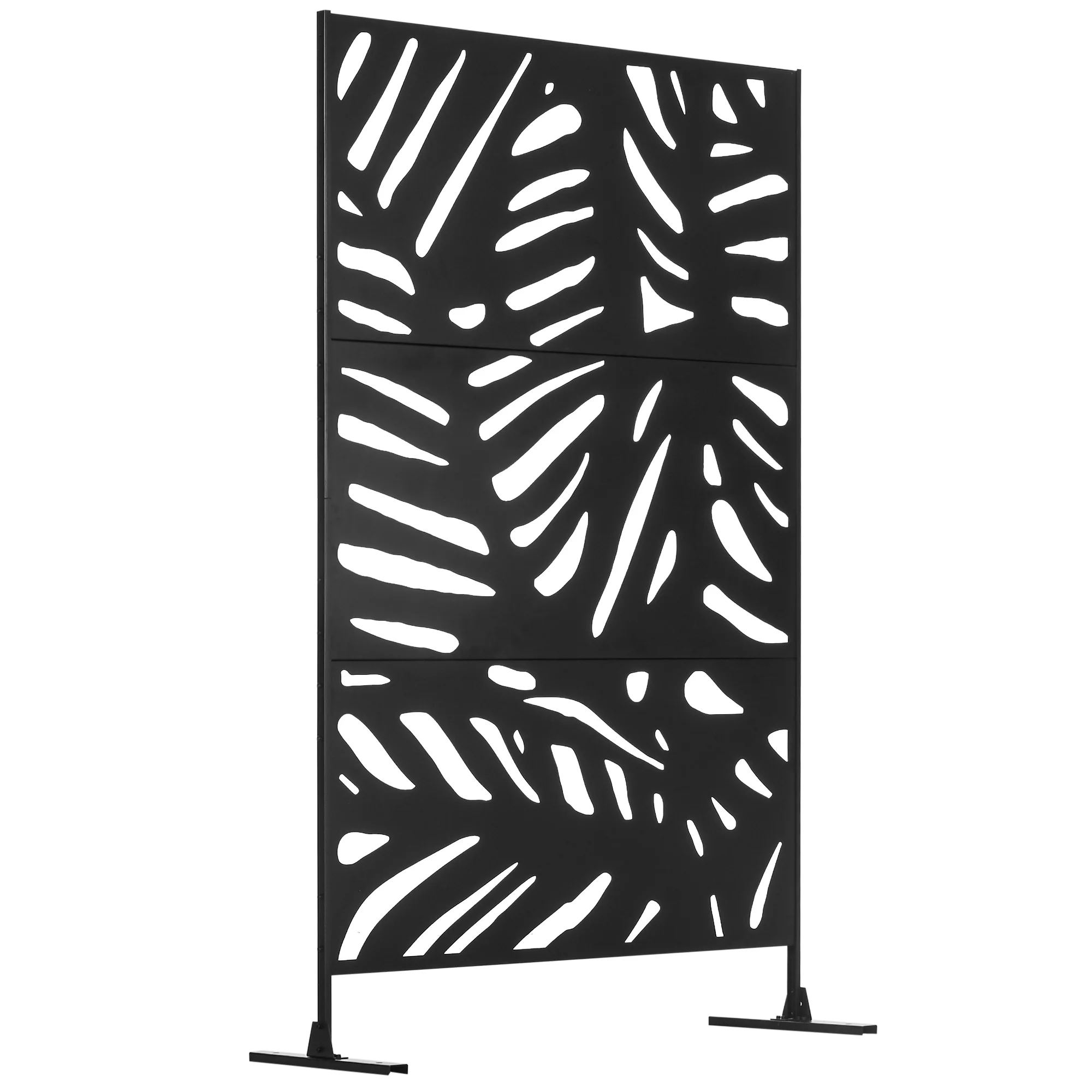 6.5FT Decorative Outdoor Divider, Metal Privacy Screen with Stand, Leaf Style, Black - Image 12
