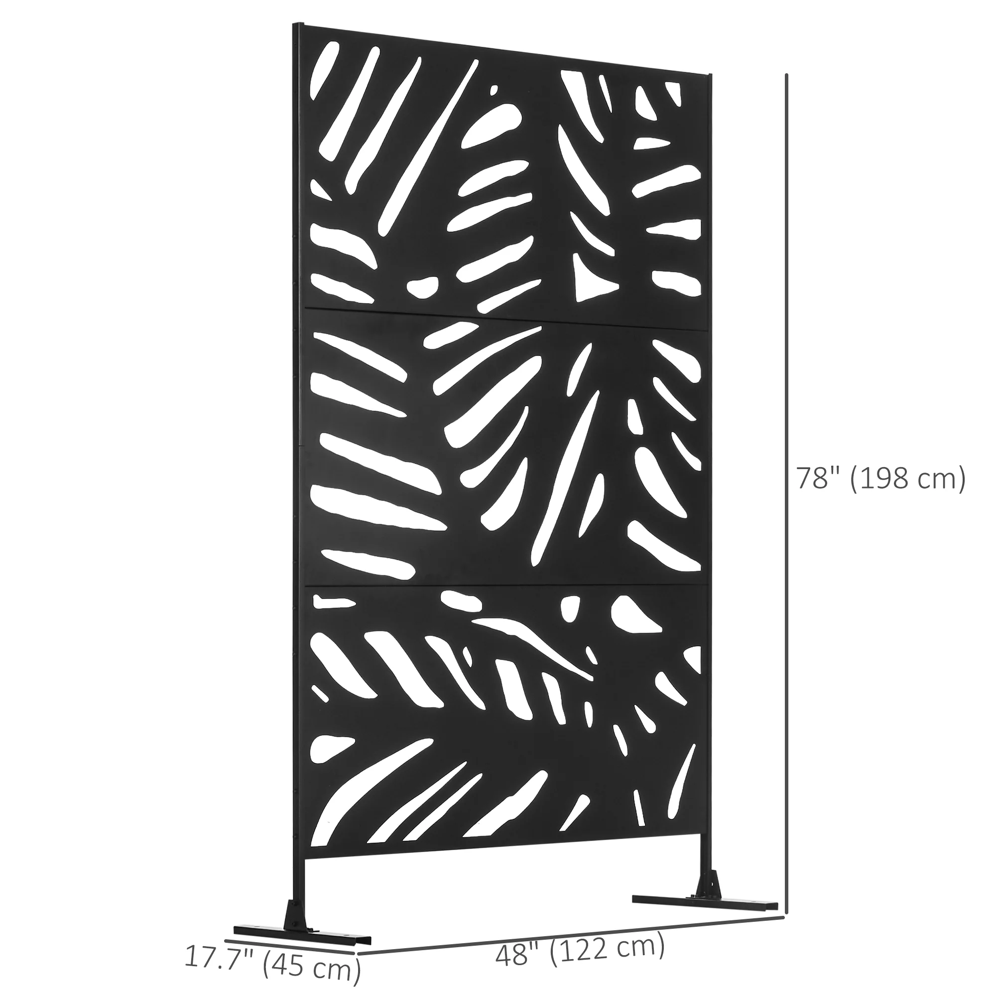 6.5FT Decorative Outdoor Divider, Metal Privacy Screen with Stand, Leaf Style, Black - Image 5