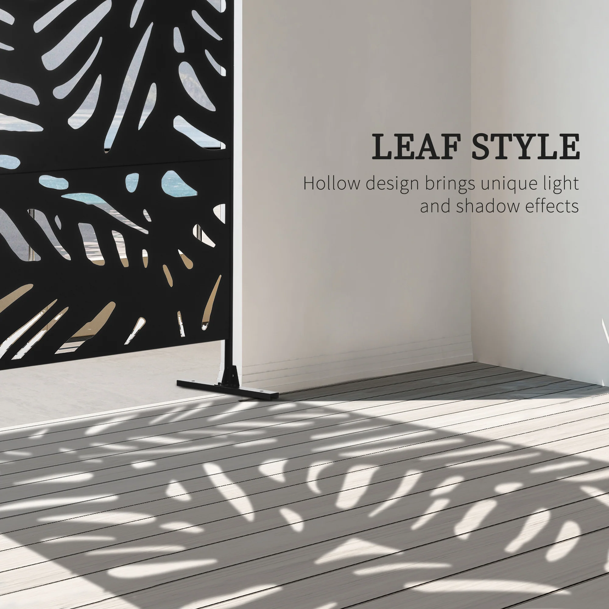 6.5FT Decorative Outdoor Divider, Metal Privacy Screen with Stand, Leaf Style, Black - Image 6