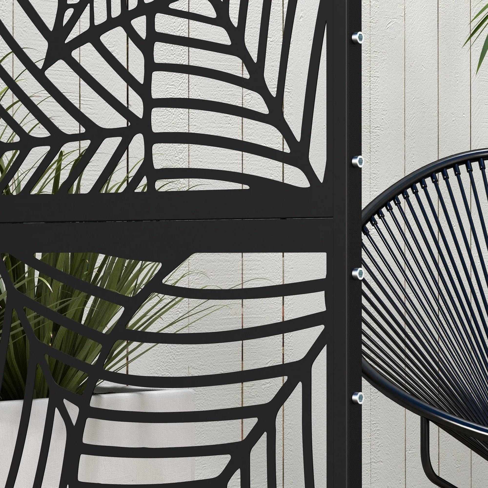 6.5FT Decorative Outdoor Divider, Metal Privacy Screen with Stand, Large Leaf Style, Black - Image 11