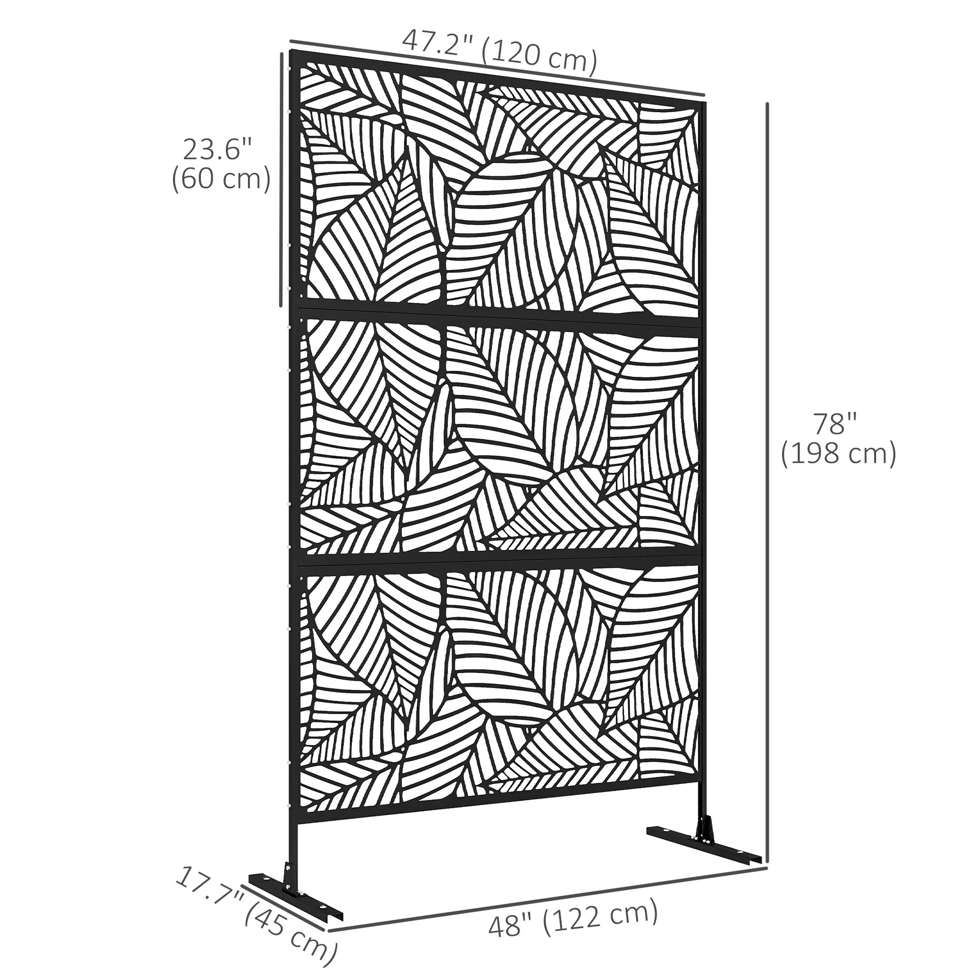 6.5FT Decorative Outdoor Divider, Metal Privacy Screen with Stand, Large Leaf Style, Black - Image 5