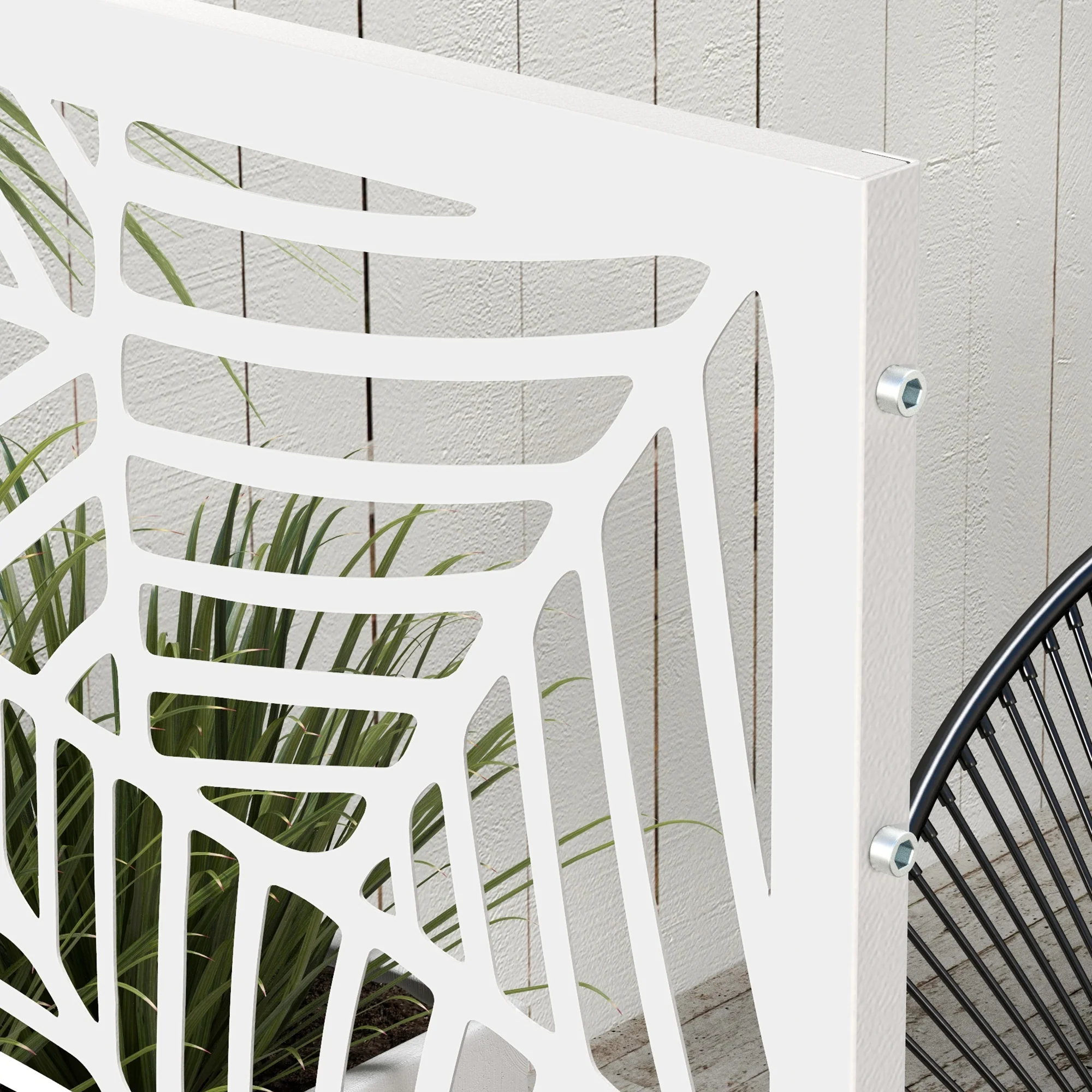 6.5FT Decorative Outdoor Divider, Metal Privacy Screen with Stand, Large Leaf Style, White - Image 11