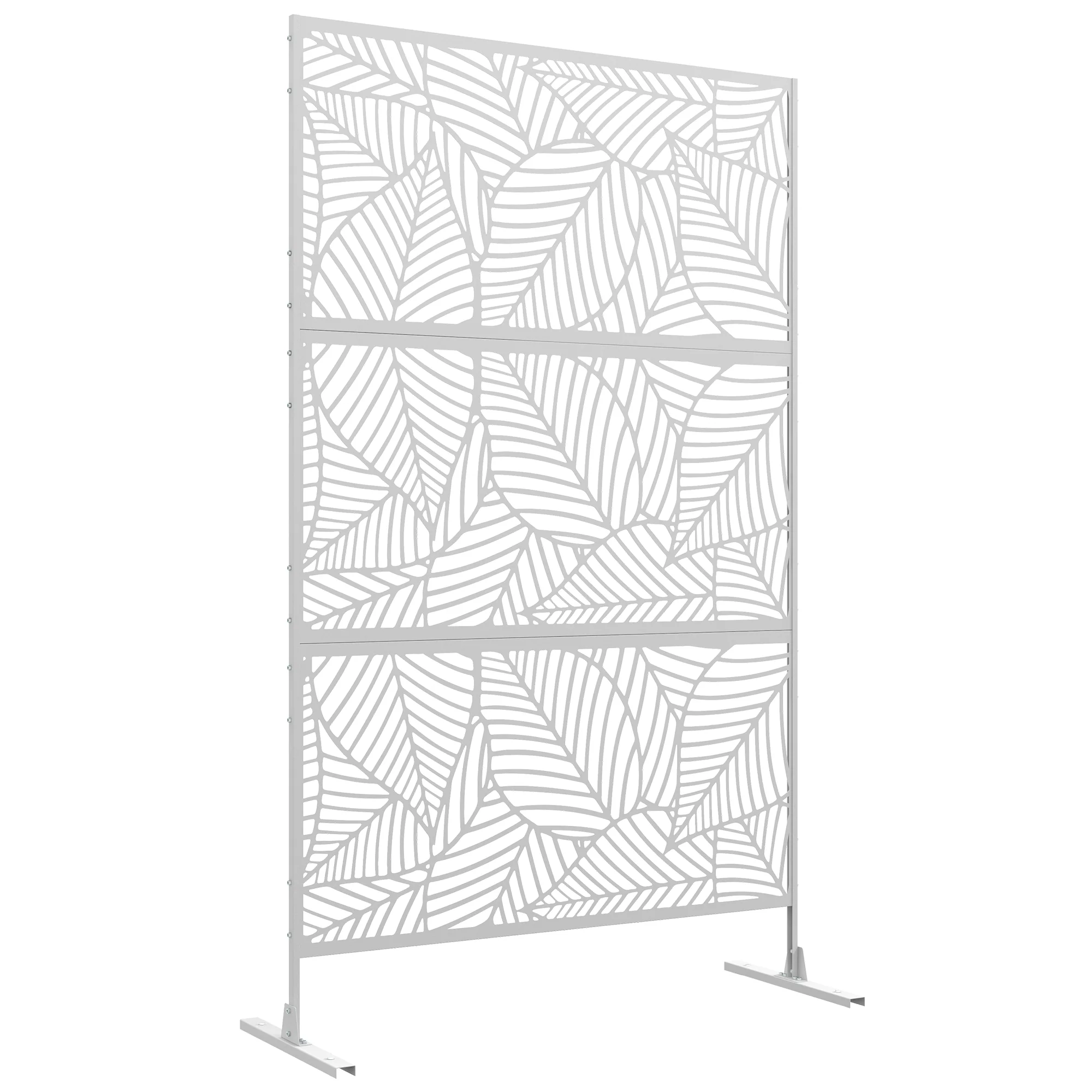 6.5FT Decorative Outdoor Divider, Metal Privacy Screen with Stand, Large Leaf Style, White - Image 12