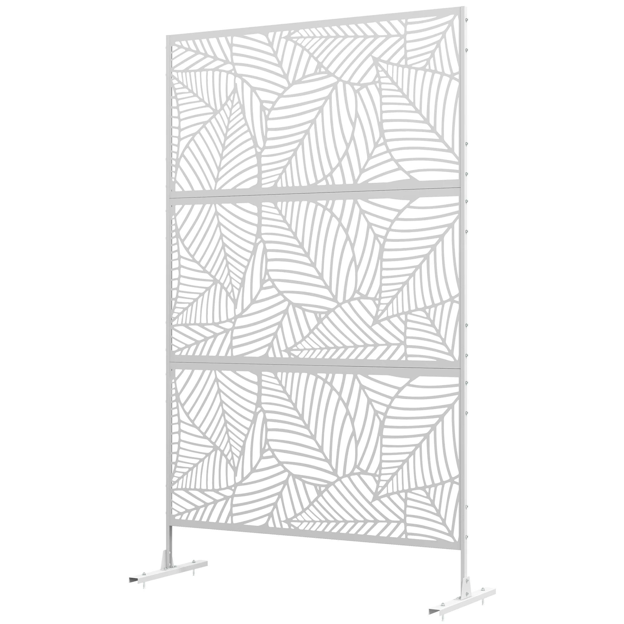 6.5FT Decorative Outdoor Divider, Metal Privacy Screen with Stand, Large Leaf Style, White - Image 2
