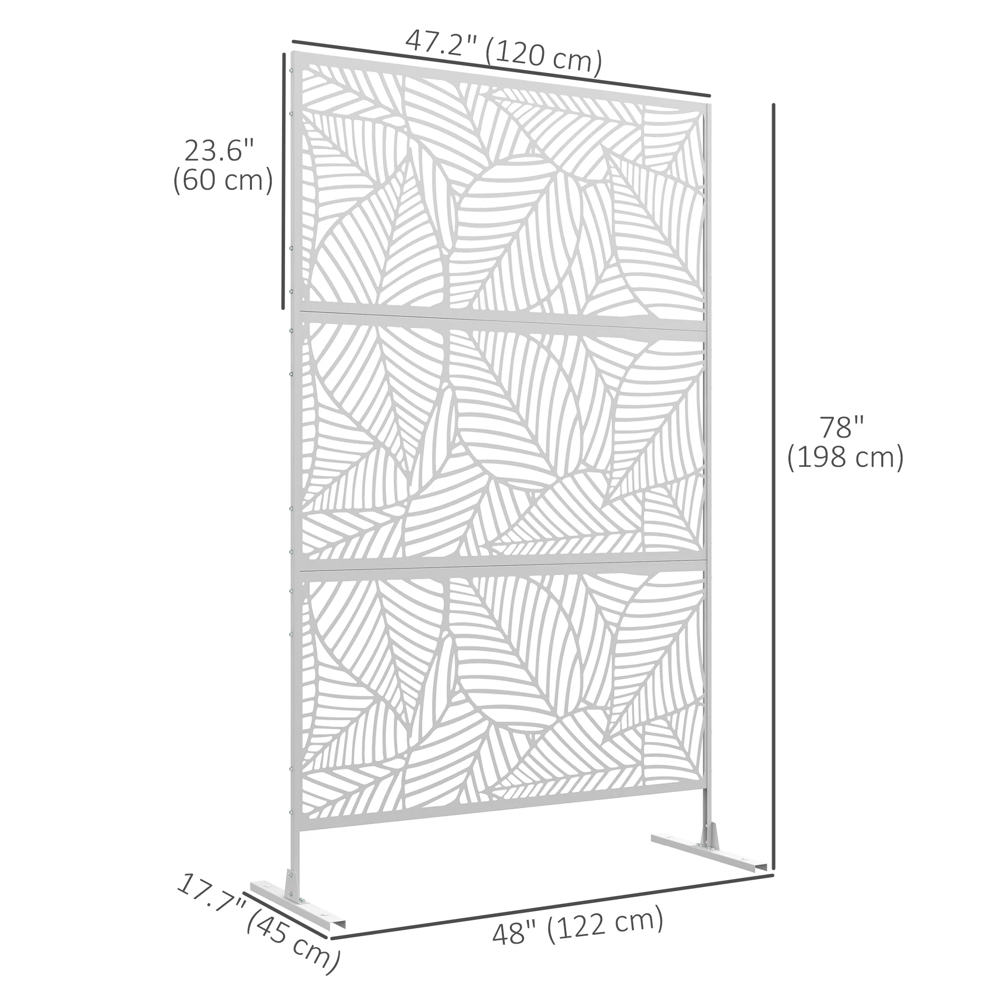 6.5FT Decorative Outdoor Divider, Metal Privacy Screen with Stand, Large Leaf Style, White - Image 5