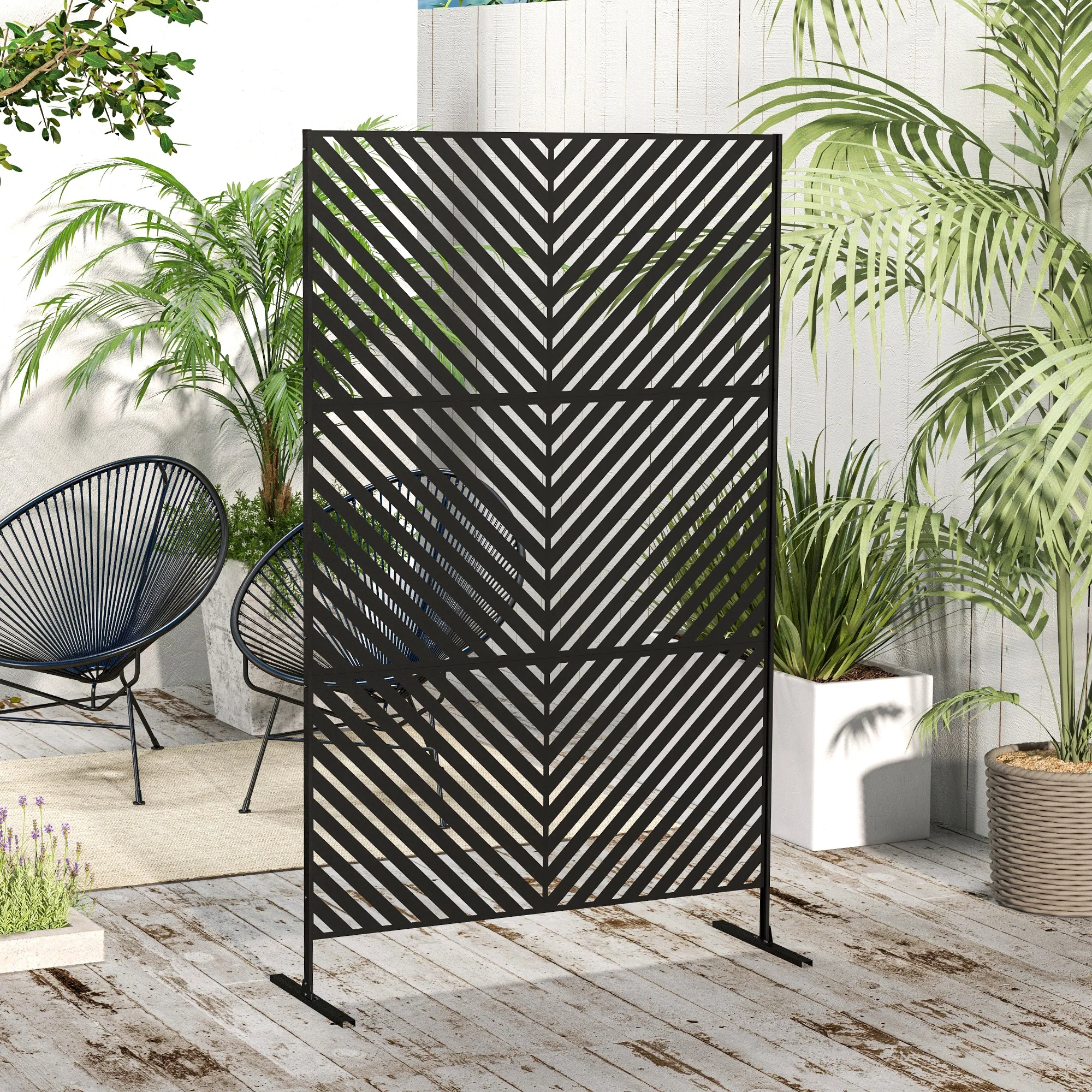 6.5FT Decorative Outdoor Divider, Metal Privacy Screen with Stand, Triangle Style, Black - Image 4