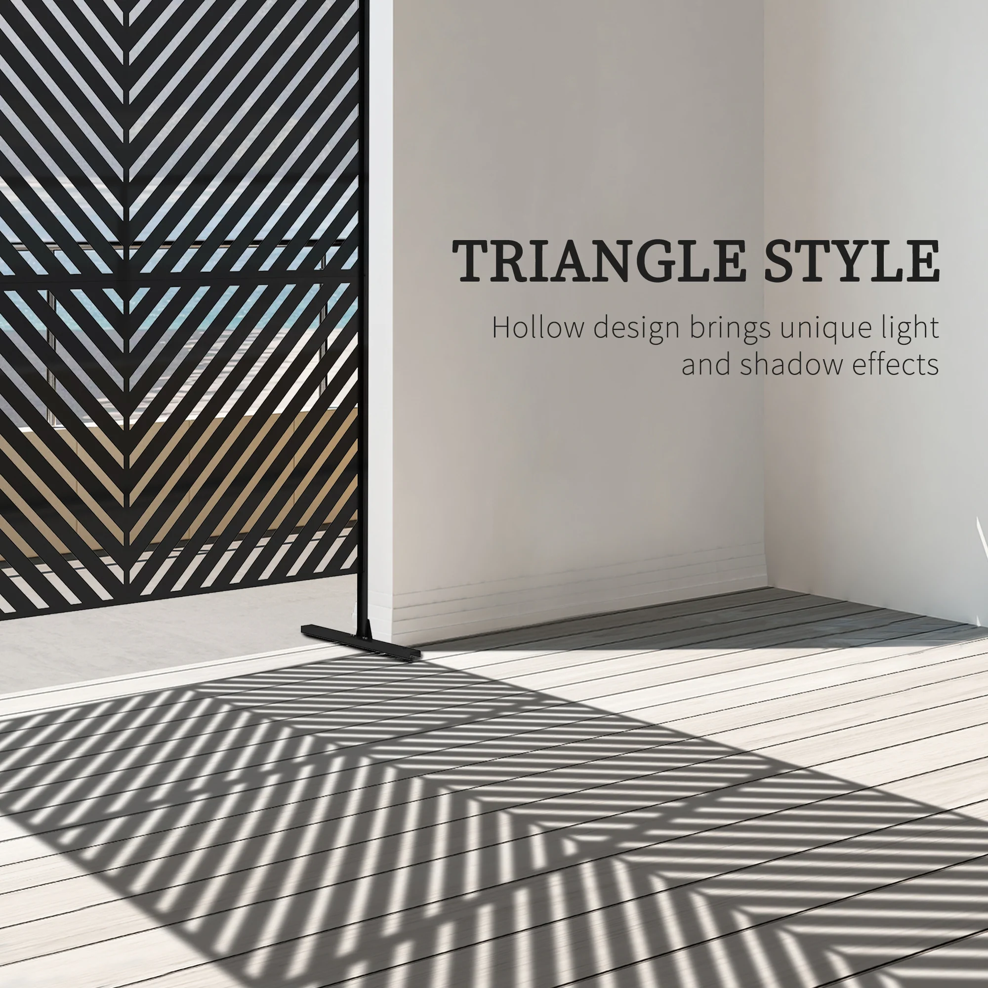 6.5FT Decorative Outdoor Divider, Metal Privacy Screen with Stand, Triangle Style, Black - Image 6