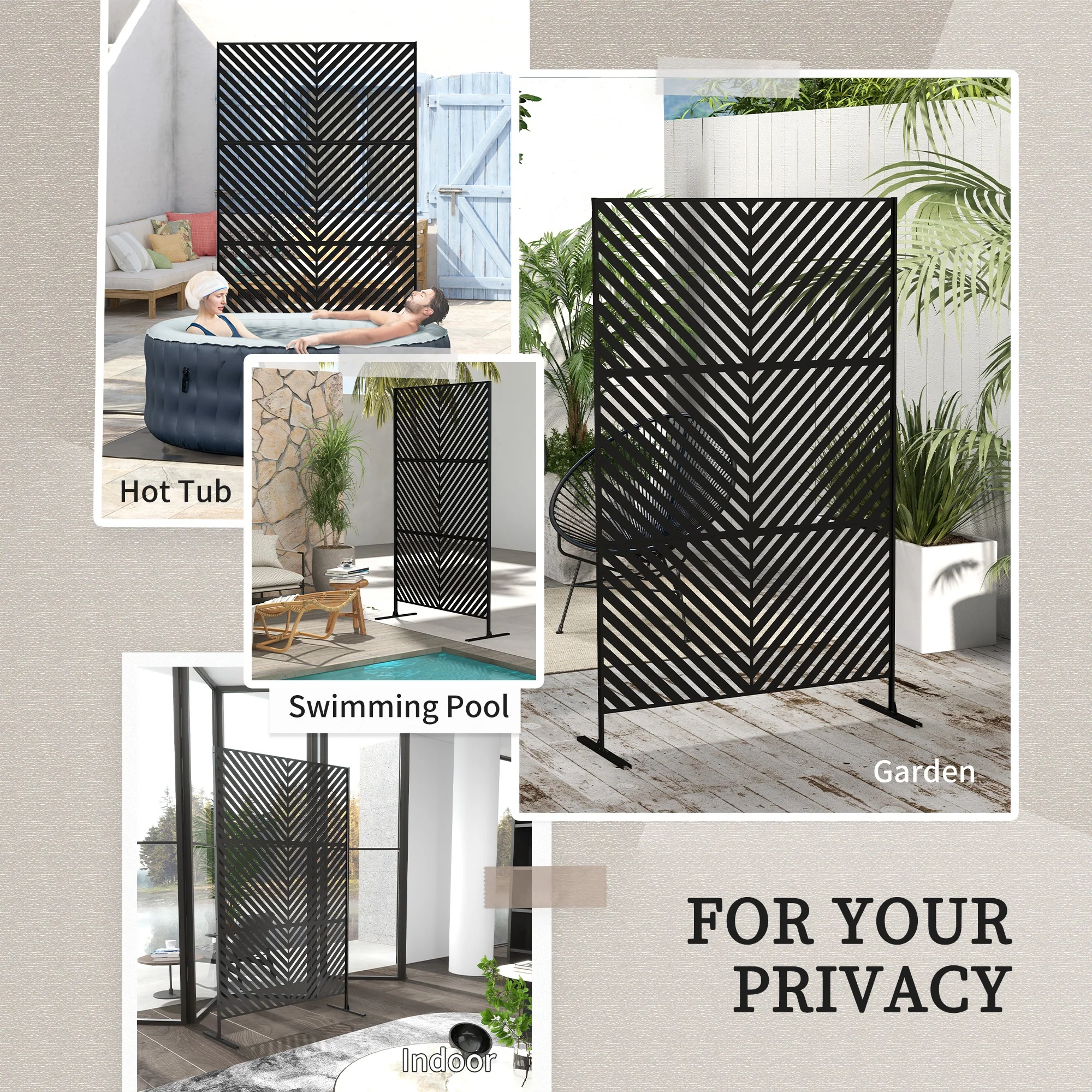6.5FT Decorative Outdoor Divider, Metal Privacy Screen with Stand, Triangle Style, Black - Image 8
