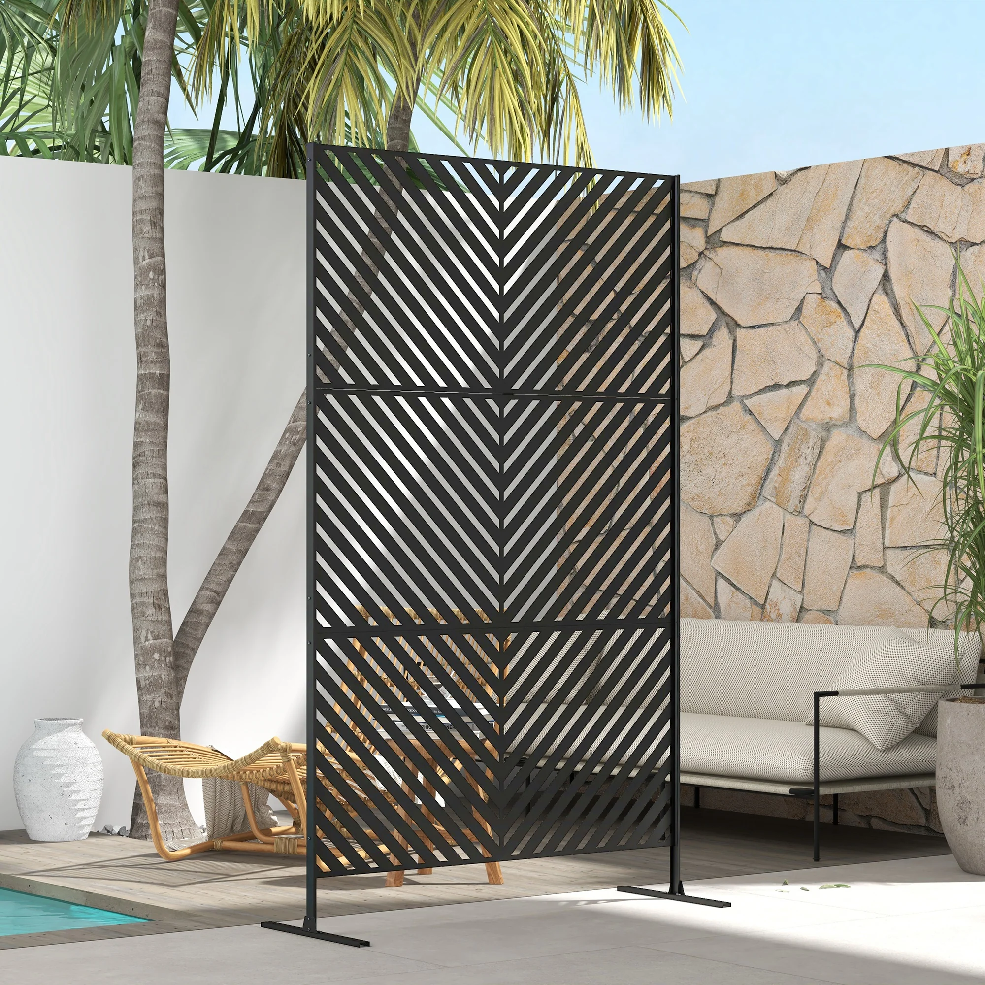 6.5FT Decorative Outdoor Divider, Metal Privacy Screen with Stand, Triangle Style, Black - Image 9