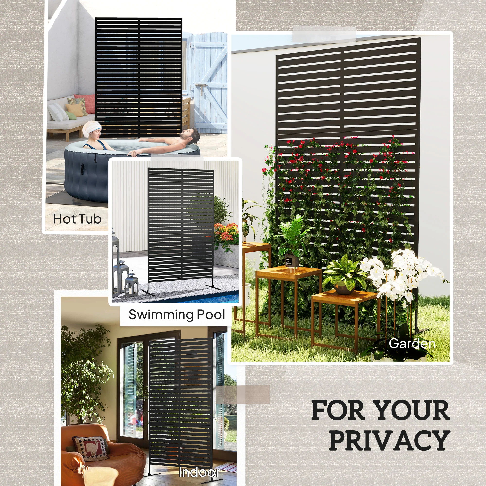 Freestanding Decorative Outdoor Metal Divider with Stand and Expansion Screws, Black - Image 8