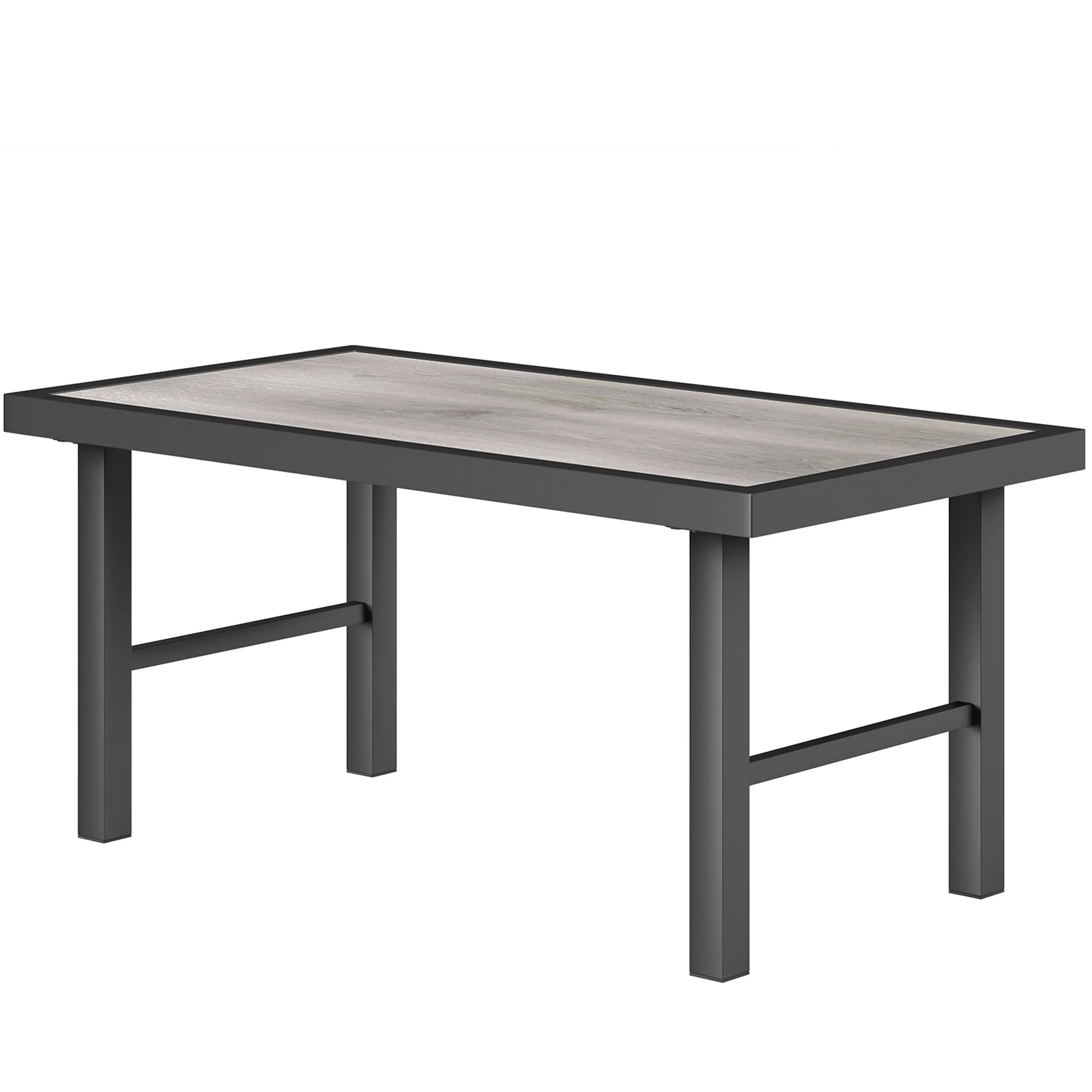 Outdoor Side Table with SPC Woodgrain Tabletop, Metal Patio Coffee Table, Distressed Grey - Image 2