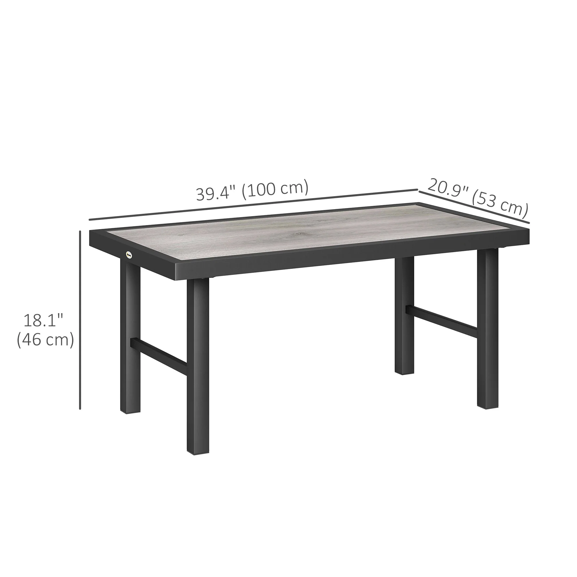 Outdoor Side Table with SPC Woodgrain Tabletop, Metal Patio Coffee Table, Distressed Grey - Image 5
