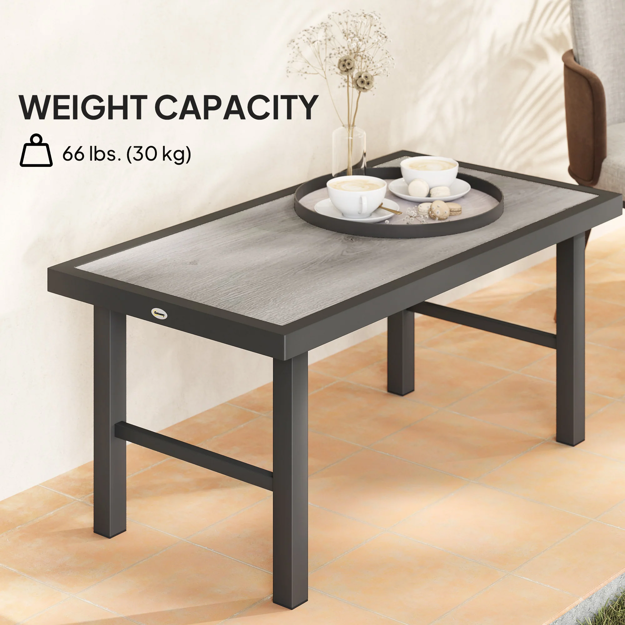Outdoor Side Table with SPC Woodgrain Tabletop, Metal Patio Coffee Table, Distressed Grey - Image 8