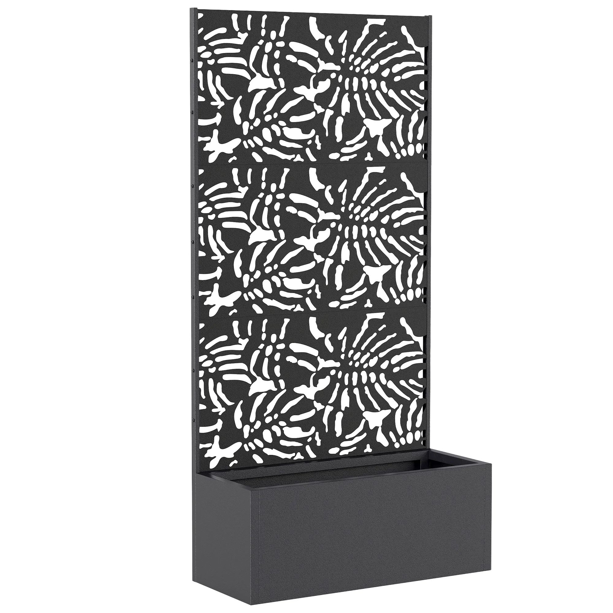 71" Metal Planter Box with Trellis, Banana-Leaf Cut-Out - Image 12
